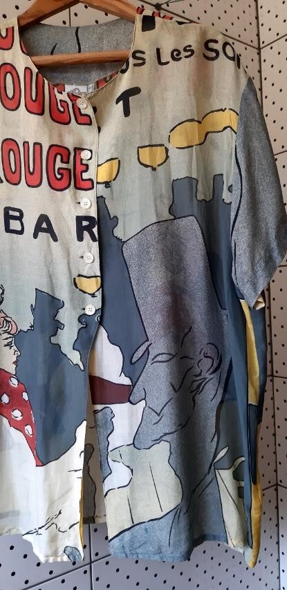 Vintage 80s TIME Collection Women Blouse”Cabaret”Theme Multicolor Made Greece 12