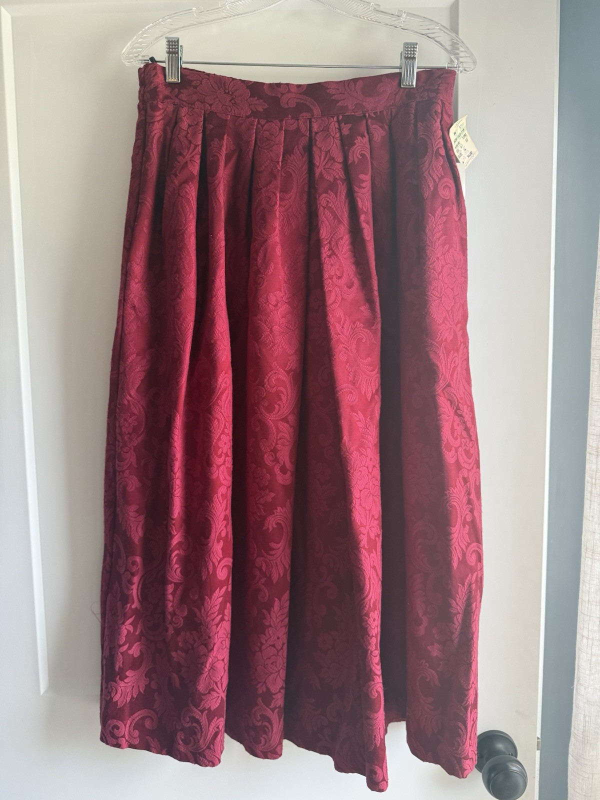 Vintage Red Damask Skirt Size 14 Jeffrey Dara Pockets Heavyweight Floral