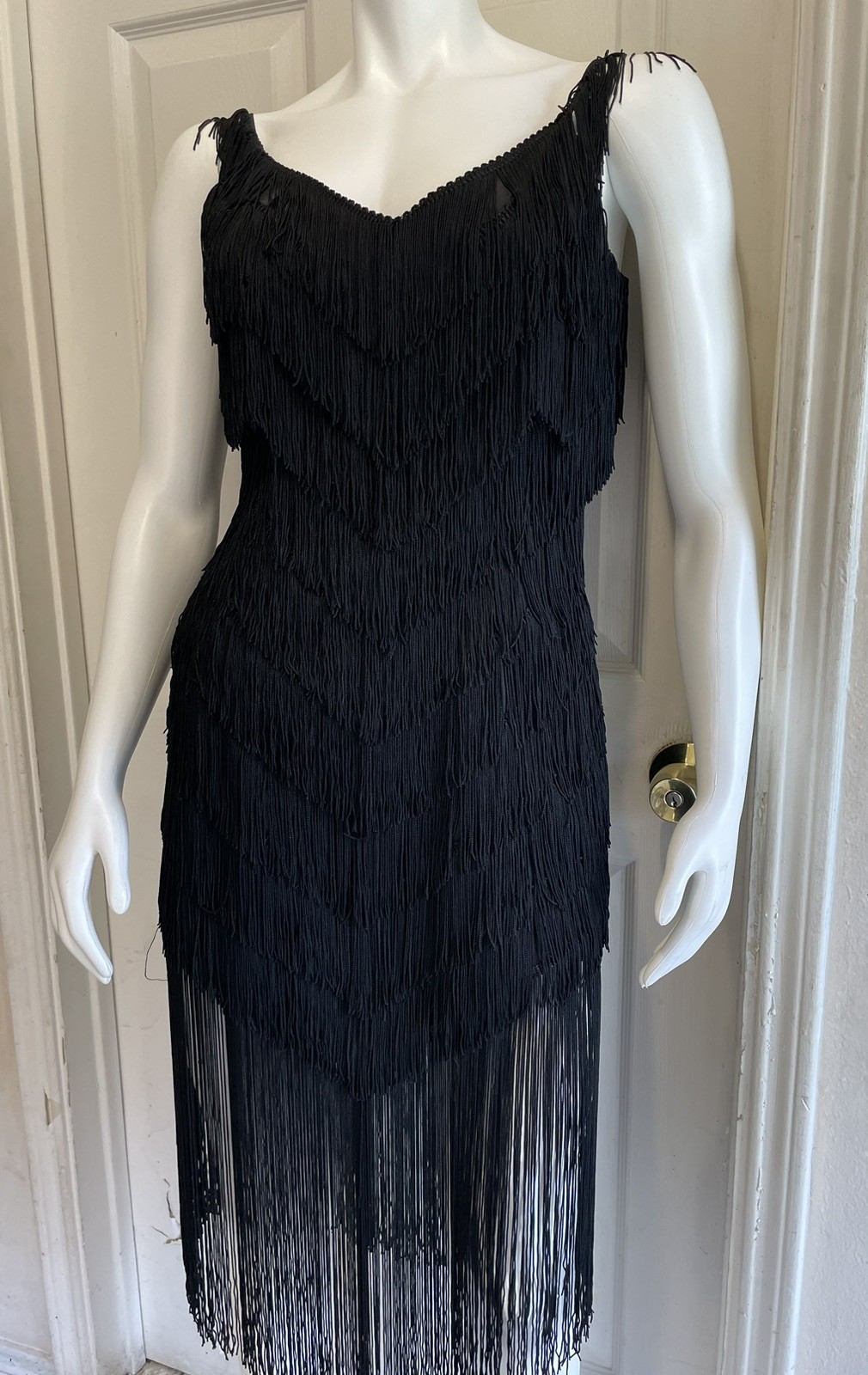 Vintage 80s TD4 by Electra Fringed Flapper Black Classic Dress Size 3/4 8