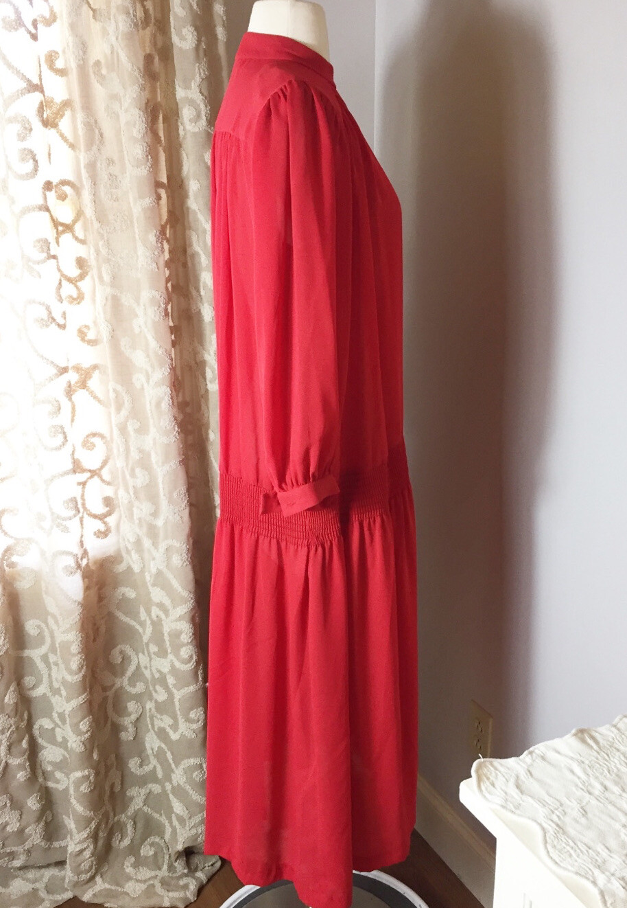 Vintage Joy Stevens Of California 70’s Sz 16 Red Drop Waist Dress