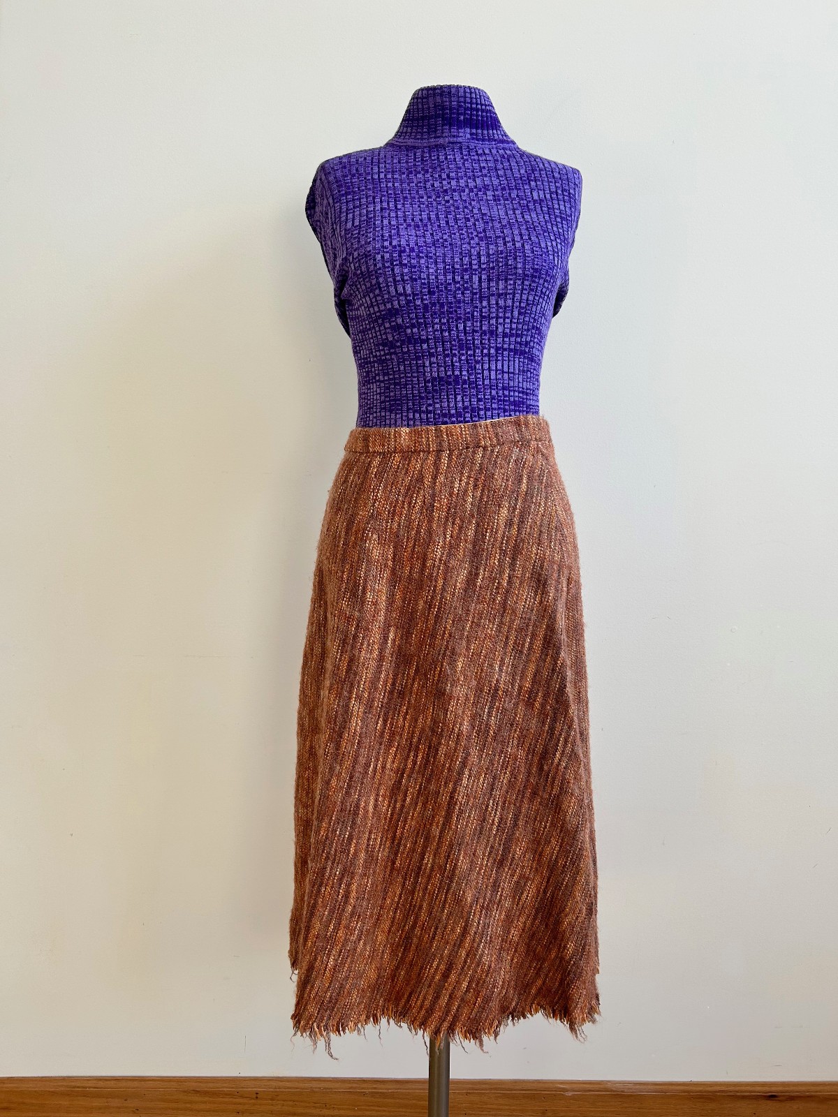 Vintage Wool Autumnal Tweed Skirt Aunt Abigail’s Attic Bias Cut A-Line 30″ W