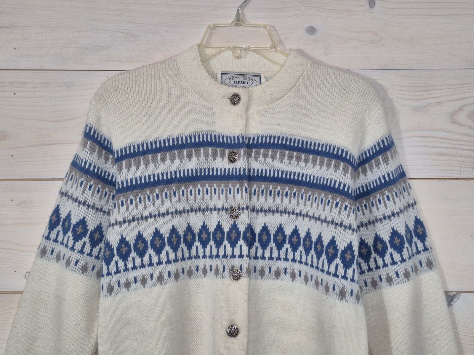 Vintage JERSILD Button Front Cardigan Sweater Nordic Fair Isle, Women’s Size 36