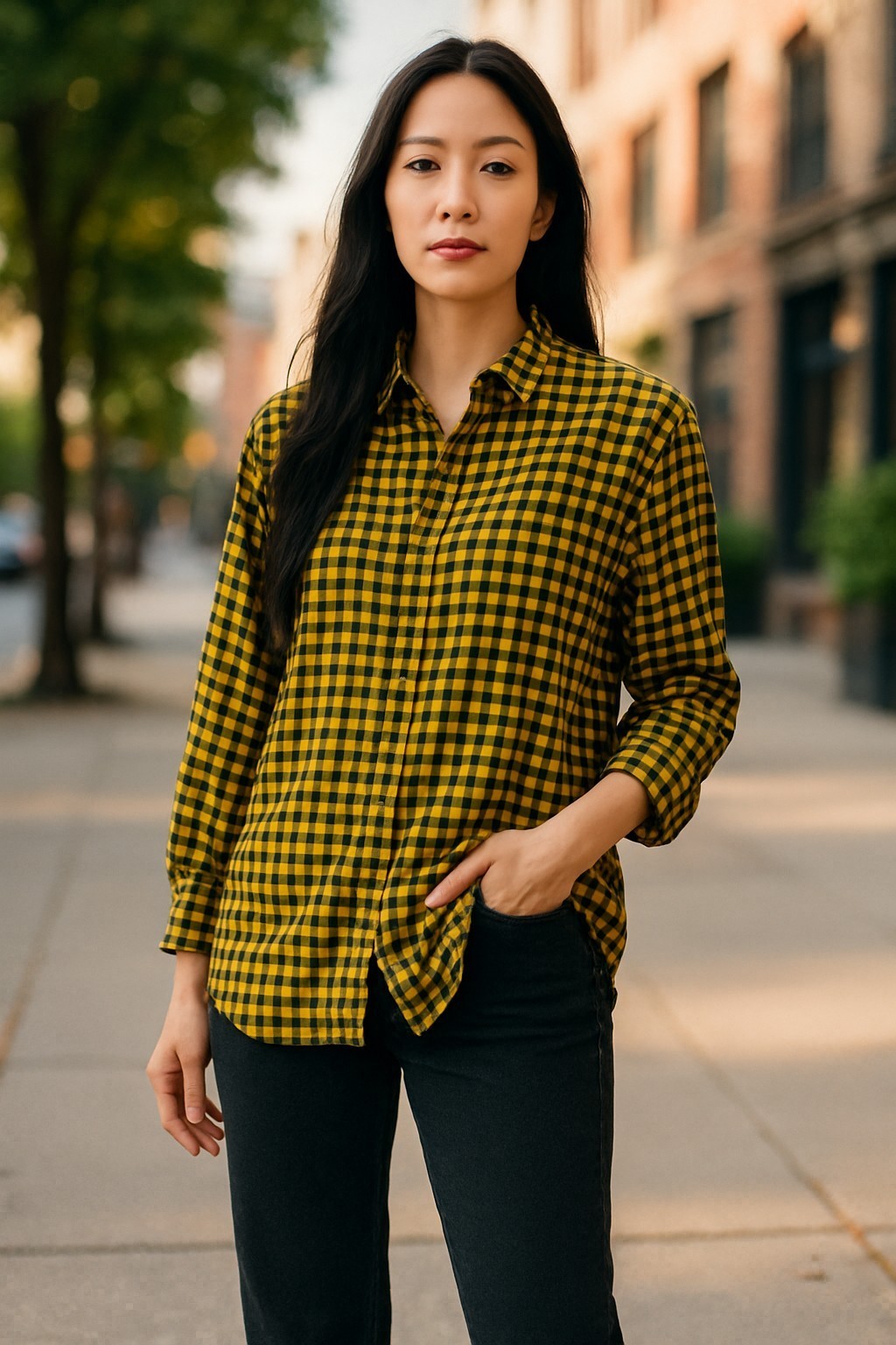 Vintage Indygo Kenar Yellow and Black Flannel Shirt Womens Free Size 100% Cotton