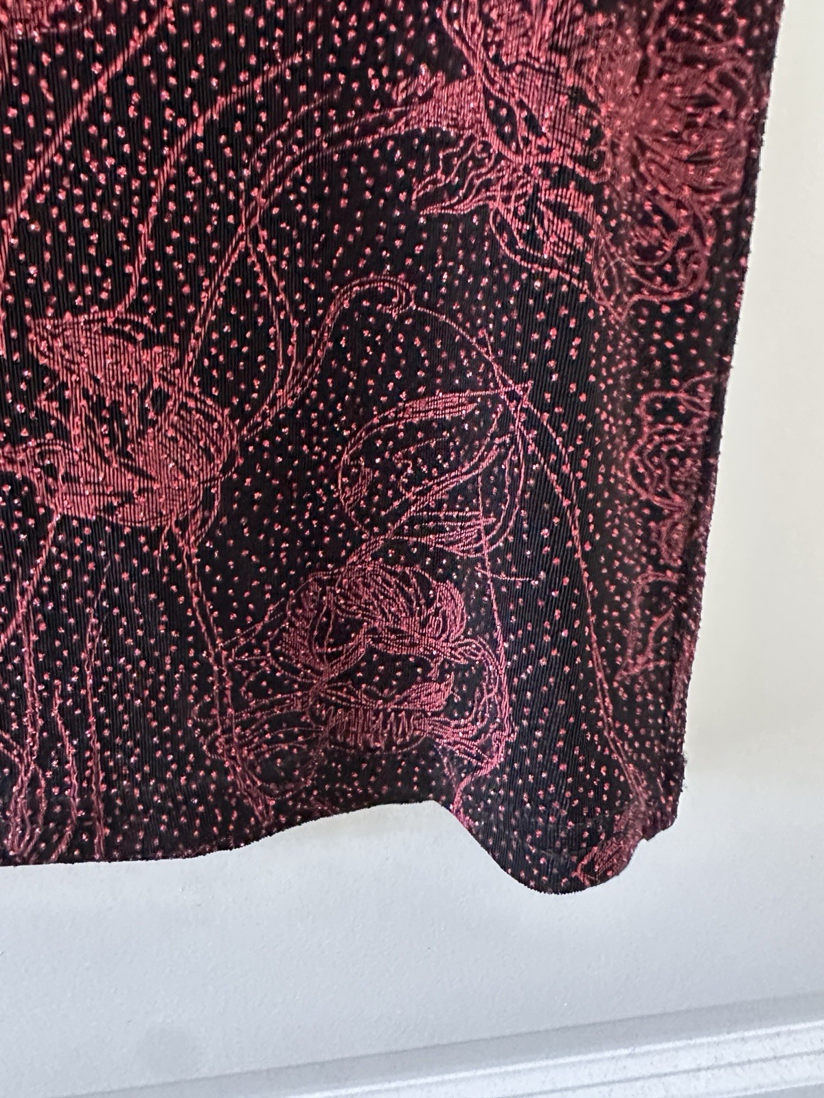 Vintage 90s JKLA Black & Red Glitter Floral Slinky Tank Top Women’s Sz Med Party