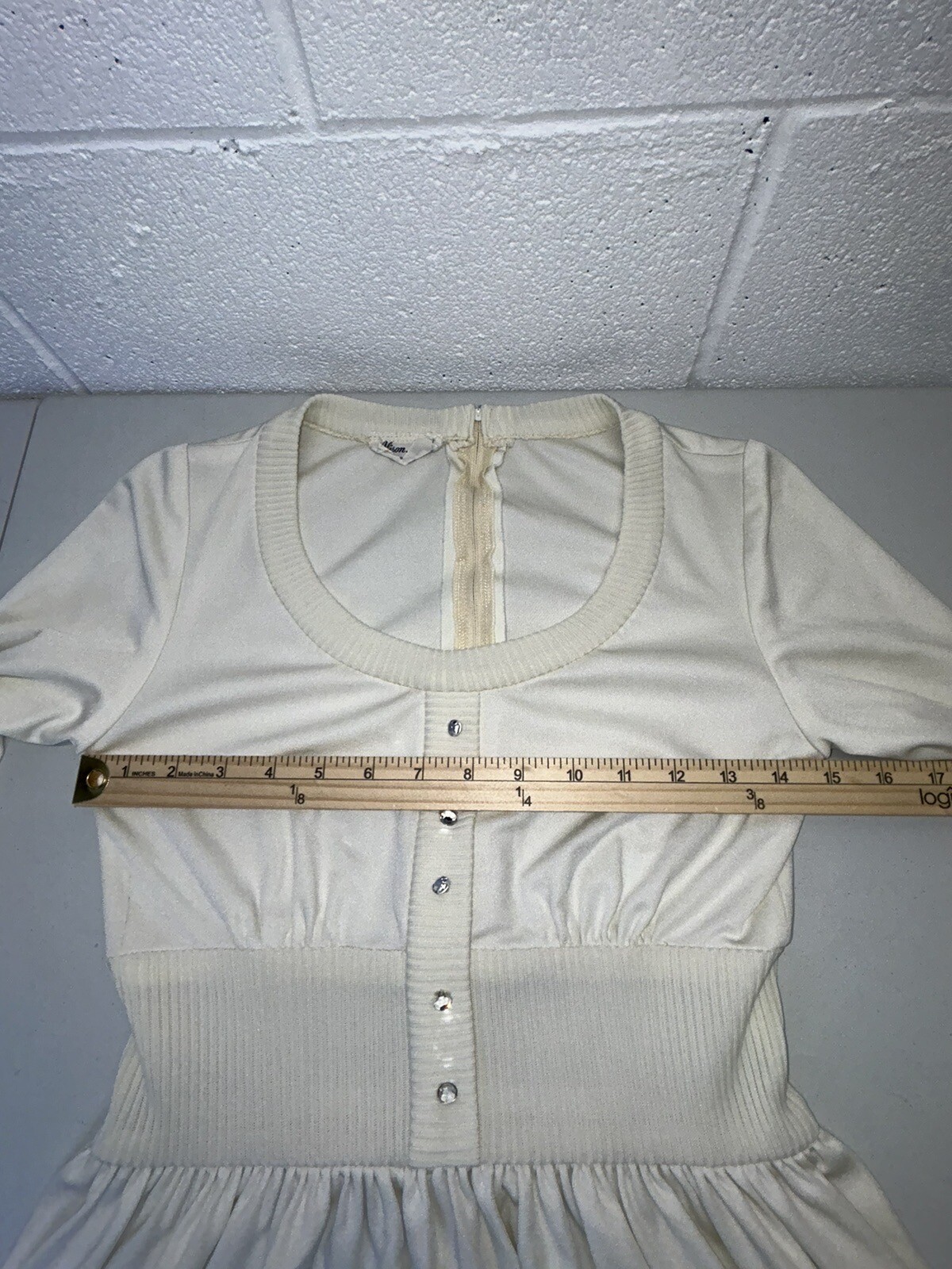 Vtg Alison Ayres Monroe White Dress Stepford Wife Long Sleeved Small 60s A3