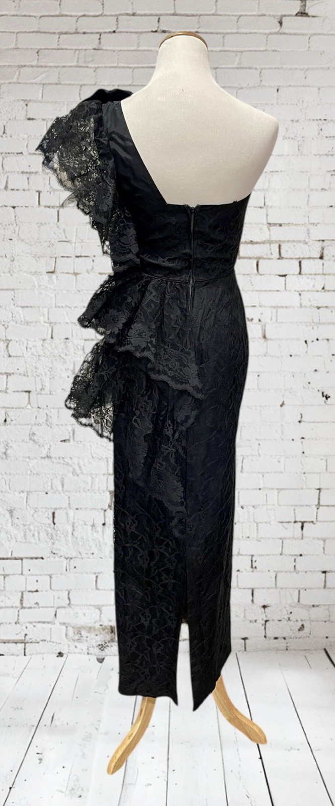 Vtg Climax Karen Okada David Howard Lace Black One Shoulder Bow Party Prom 3/4