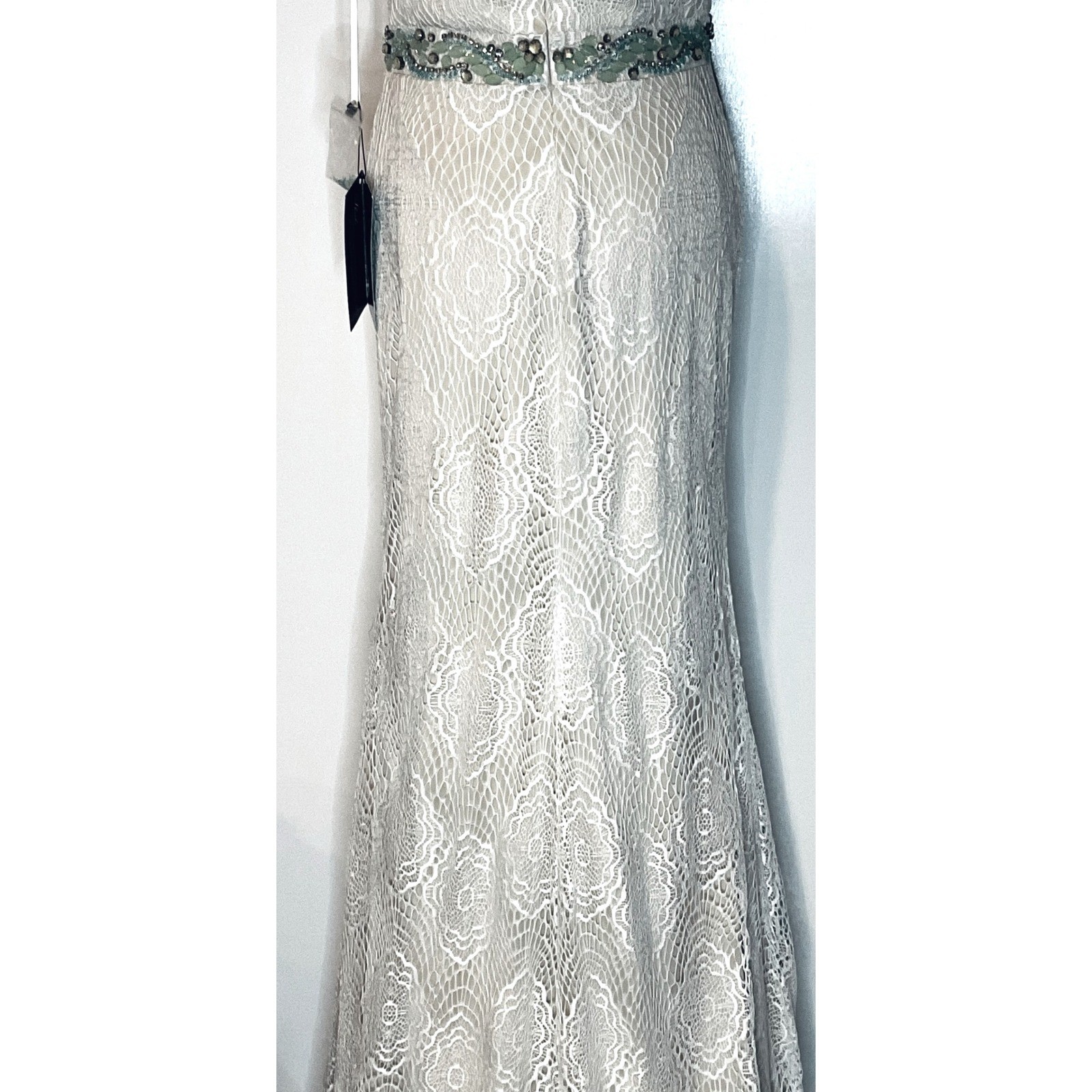 Vtg Nina Canacci 1230 Green Beaded Lace Halter Prom Formal Pageant Gown NWT 10