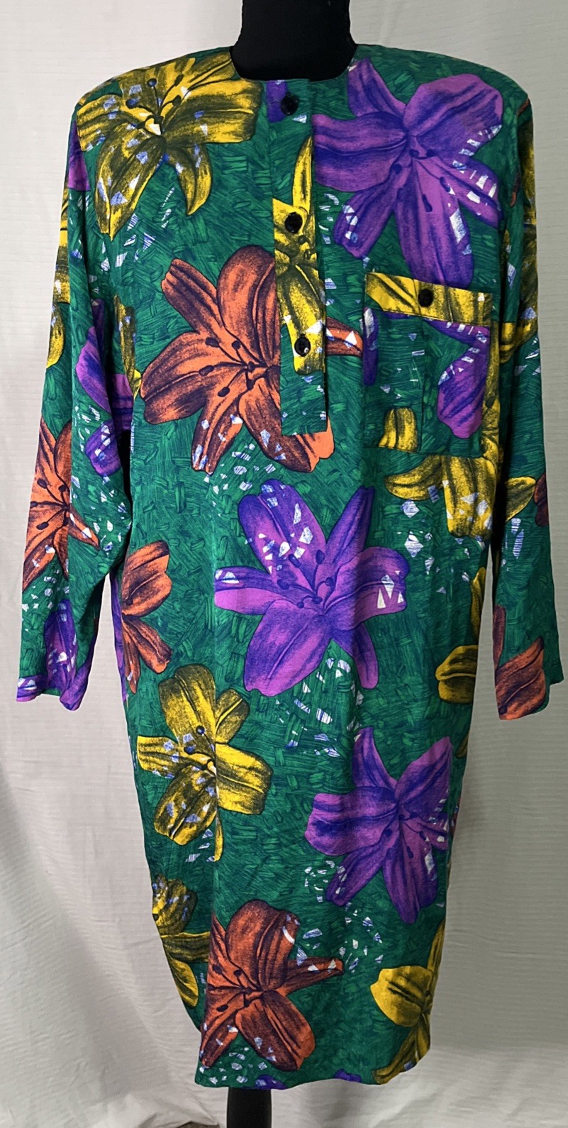 Vintage 1980’s Floral Dress Midi St. Gillian Orchid Loose Fit 10