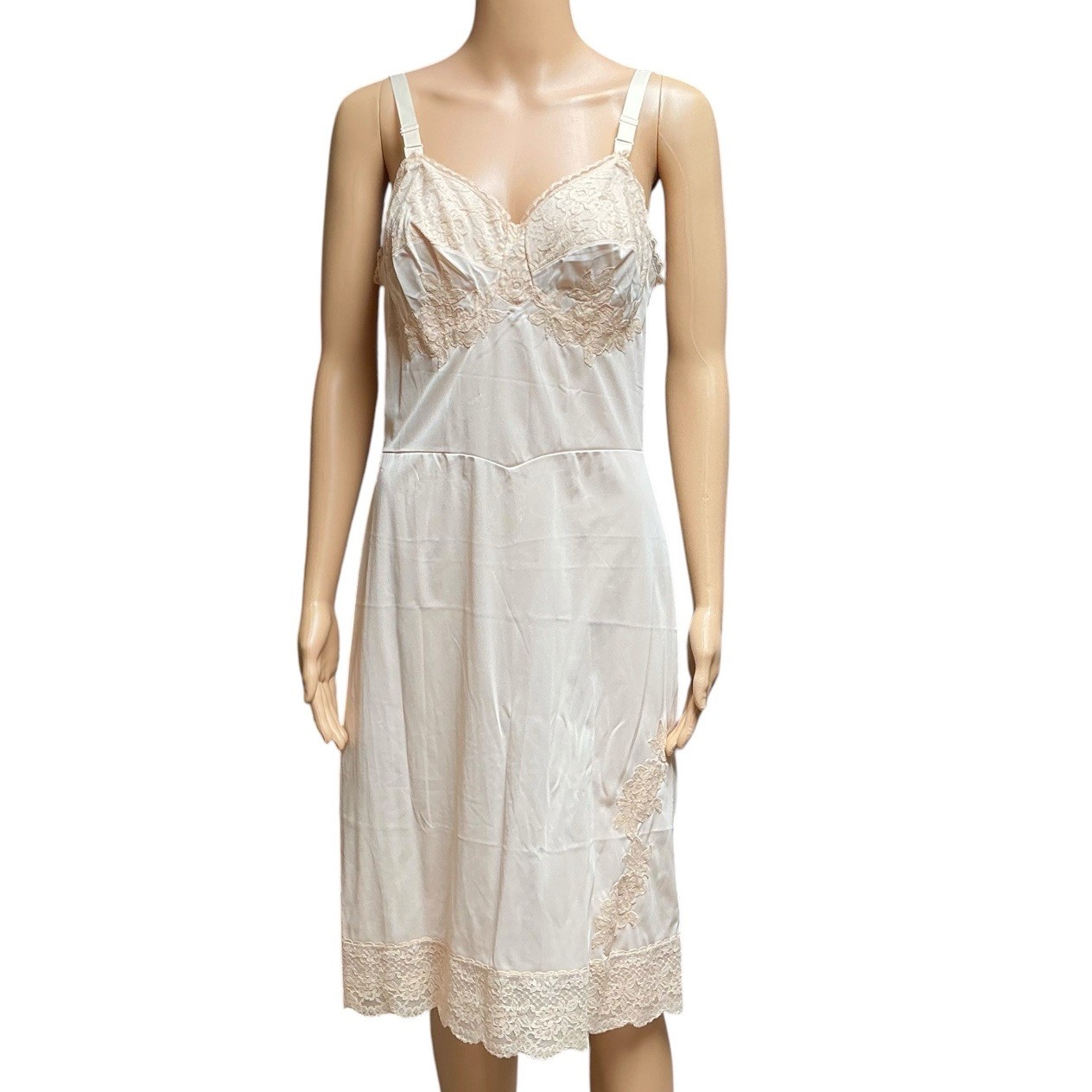 Sears Charmode Nylon Full Slip Lace Cream Coquette Grandmacore Dress Size 36 New