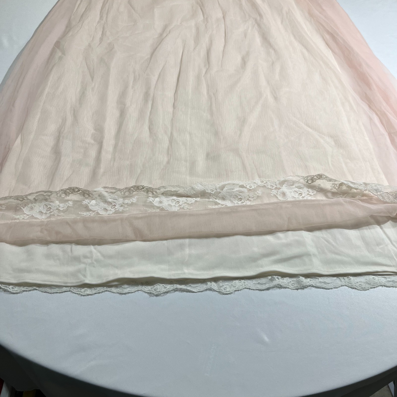Vintage 60s St Michael Pink Sheer Nightgown Lace Coquette Cottagecore Size 6