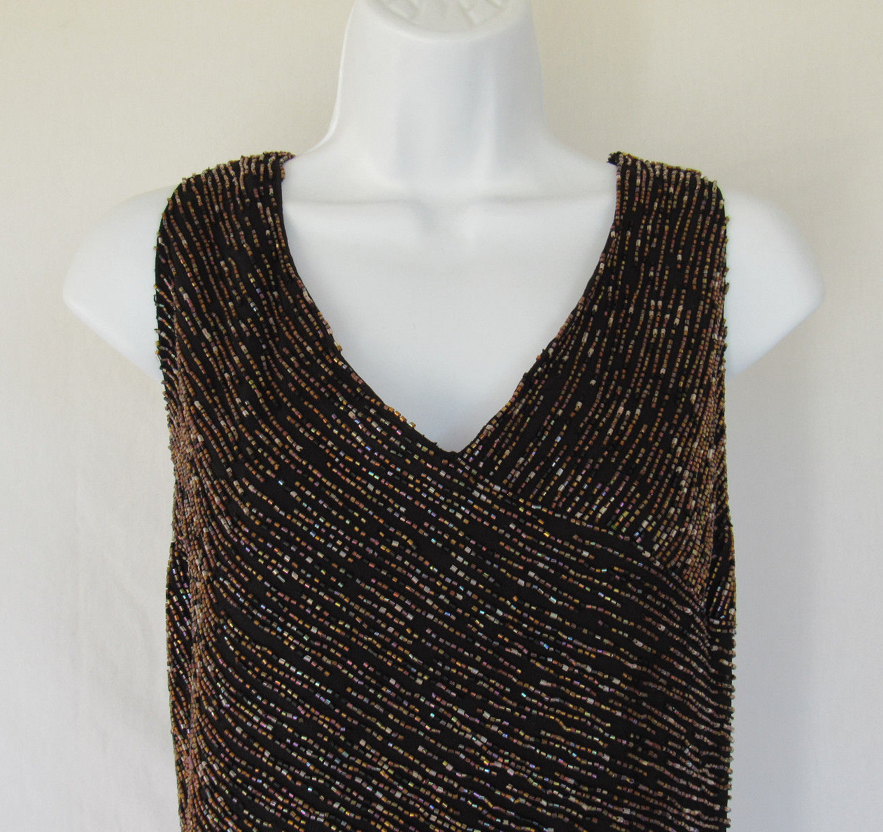VTG 1980s 90s JKARA BEADED SLEEVELESS TOP SIZE 12 BLACK FULLY LINED MADE INDIA
