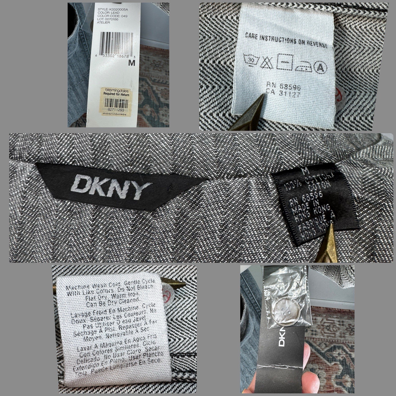 DKNY graphite hbt Denim Chore Jacket Vintage 90s Workwear Cotton Coat NOS NWT