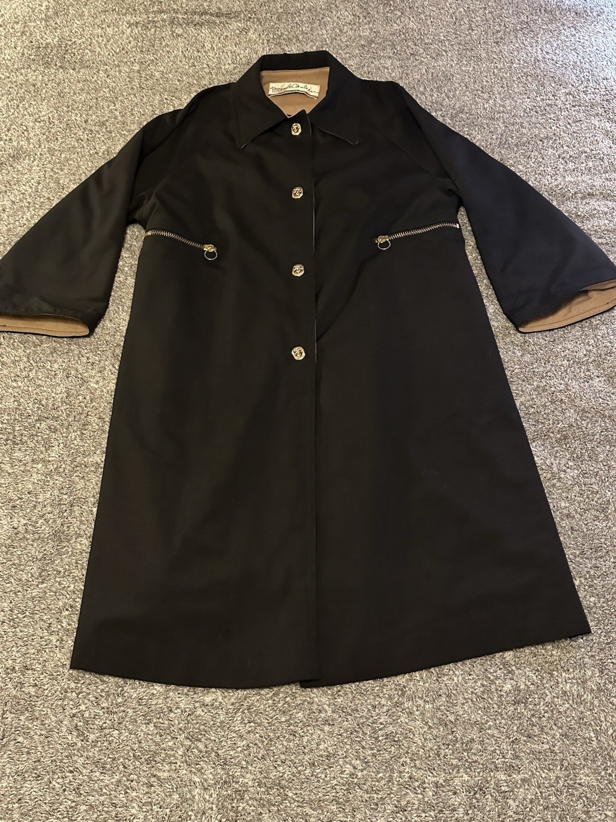 Vintage 70s Bonnie Cashin Russ Taylor Weatherwear Black Coat Toggles Zip Pockets