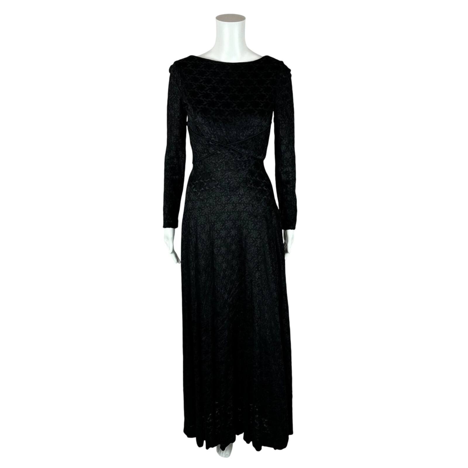 Vintage 70s Maxi Dress Women’s XS Adri Clothes Circuit Black Velvet Dark Floral