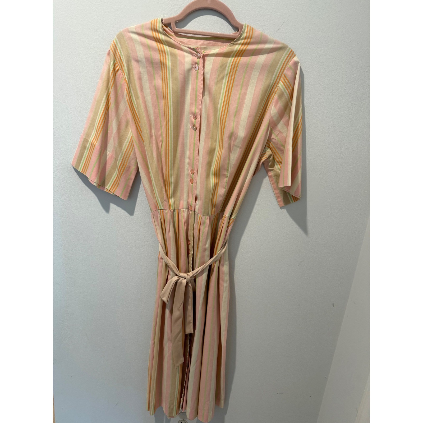 Vintage 70s Striped Midi Belted Day Dress ILGWU Union Label