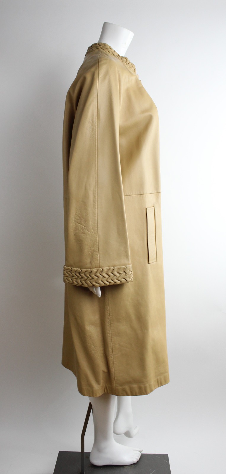 VTG 60s Ledaspain by Gropper Leather Coat Leather Overcoat Banded Collar Minimal