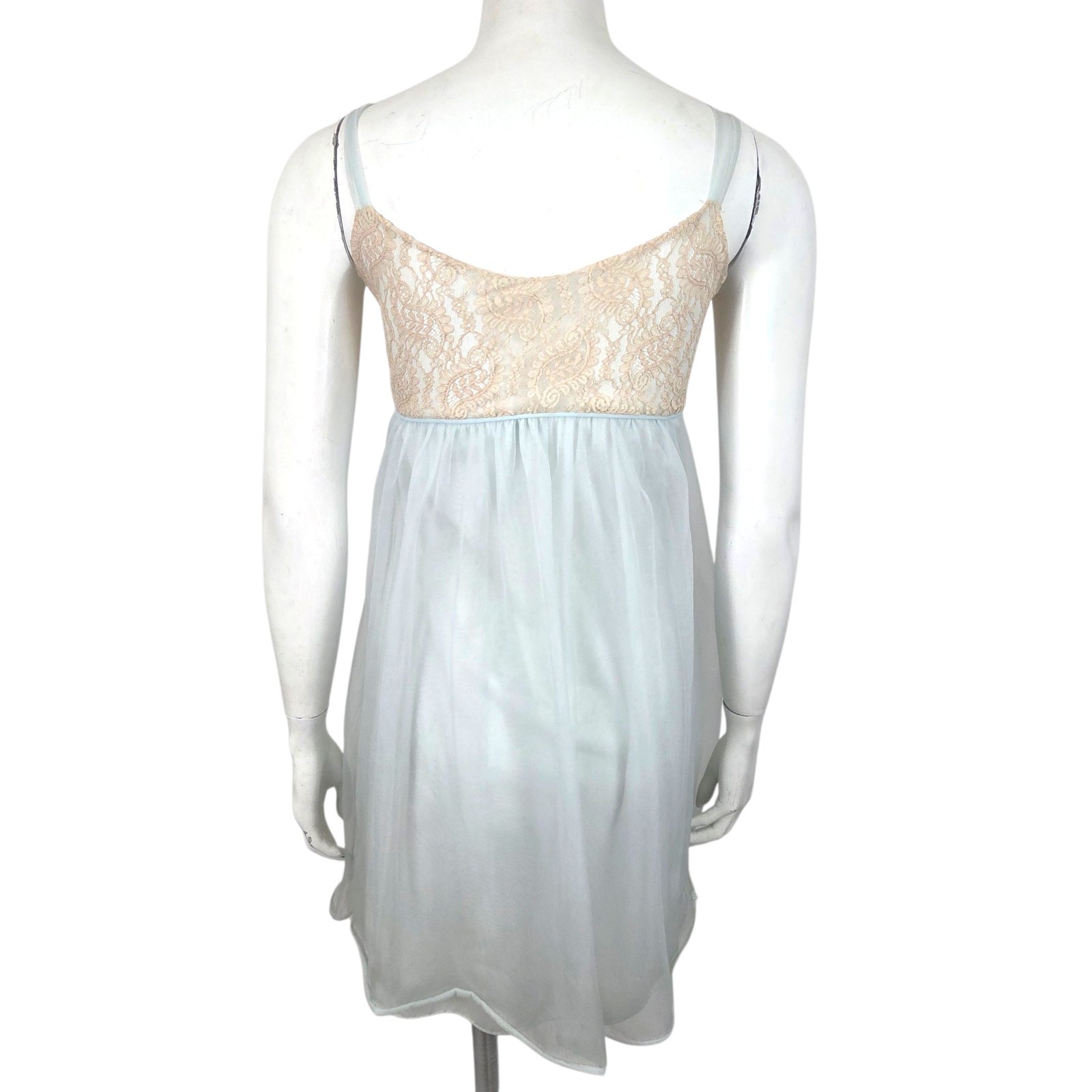 Vintage 60s Lisette Al Sterling Peignoir Nightgown Robe Set 34 Blue Beige Lace