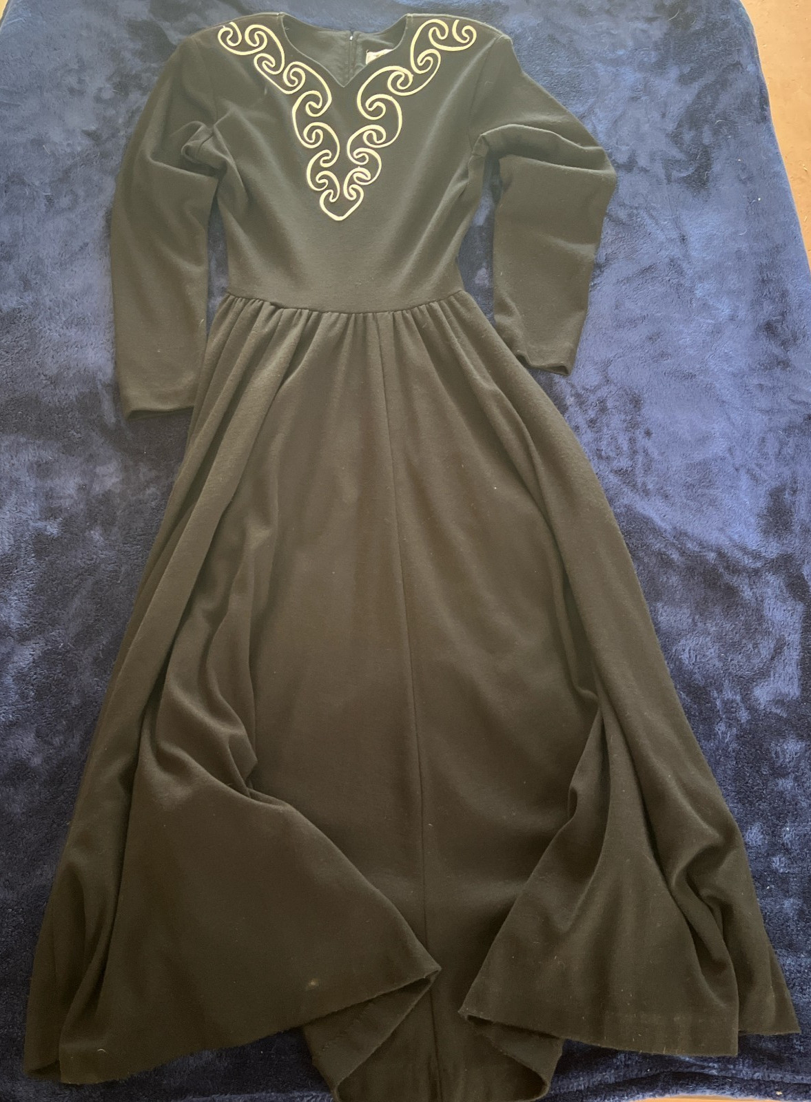 VTG 90s EXPO Black Wool Blend Maxi Dress Size 6 Soutache Embroidered Goth