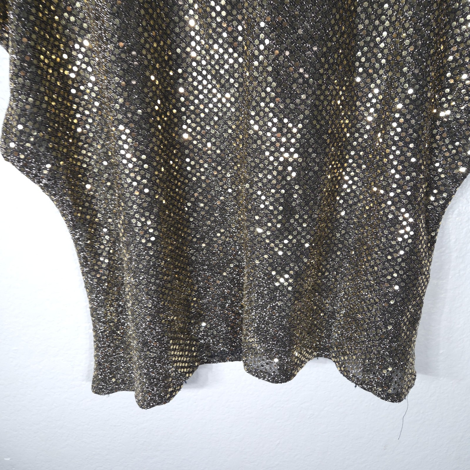 Vintage Joanna Sequin Sparkle Golden Top USA Size L Dolman Sleeves