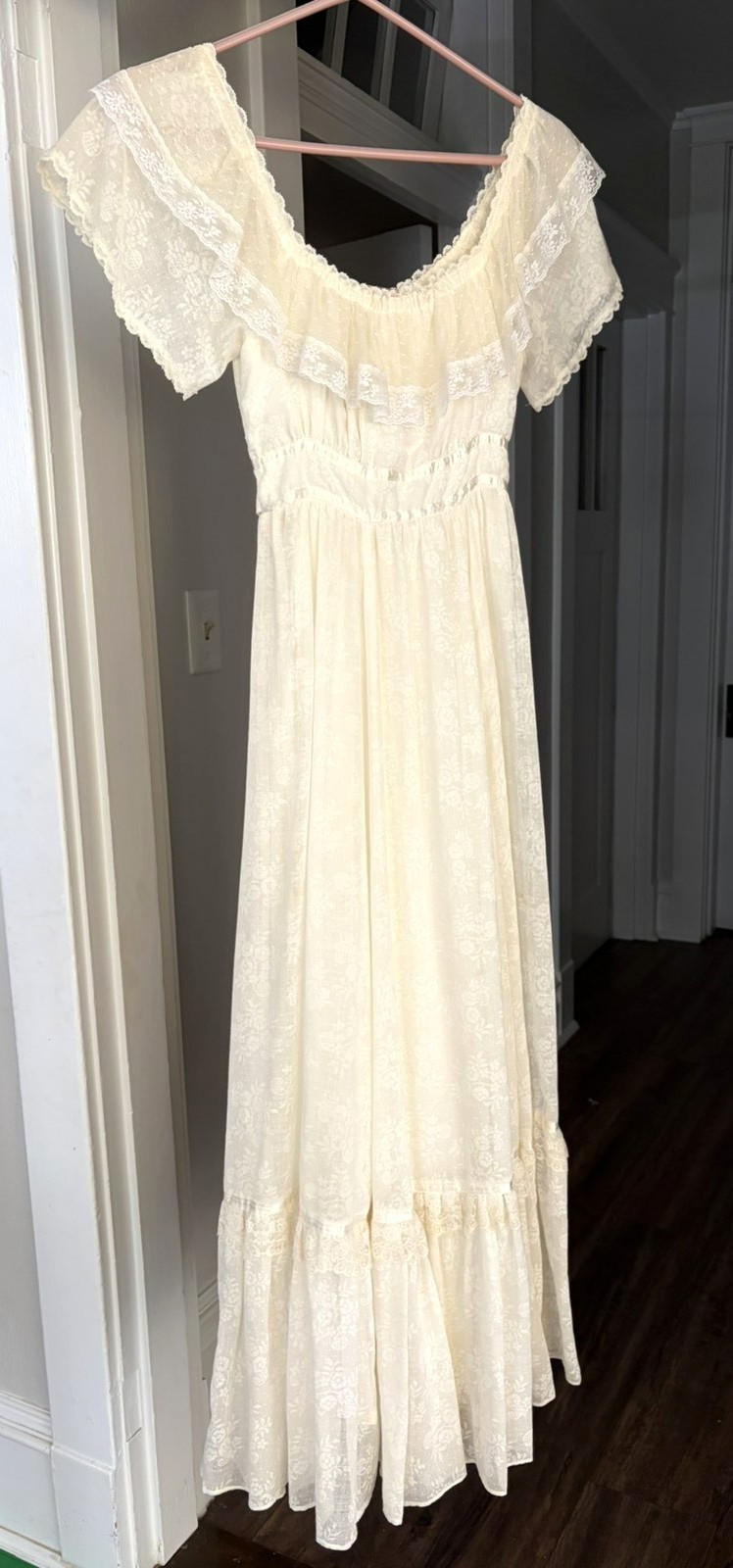 Gunne Sax by Jessica San Francisco Prairie Dress sz 5 Cream Lace Sheer 70s