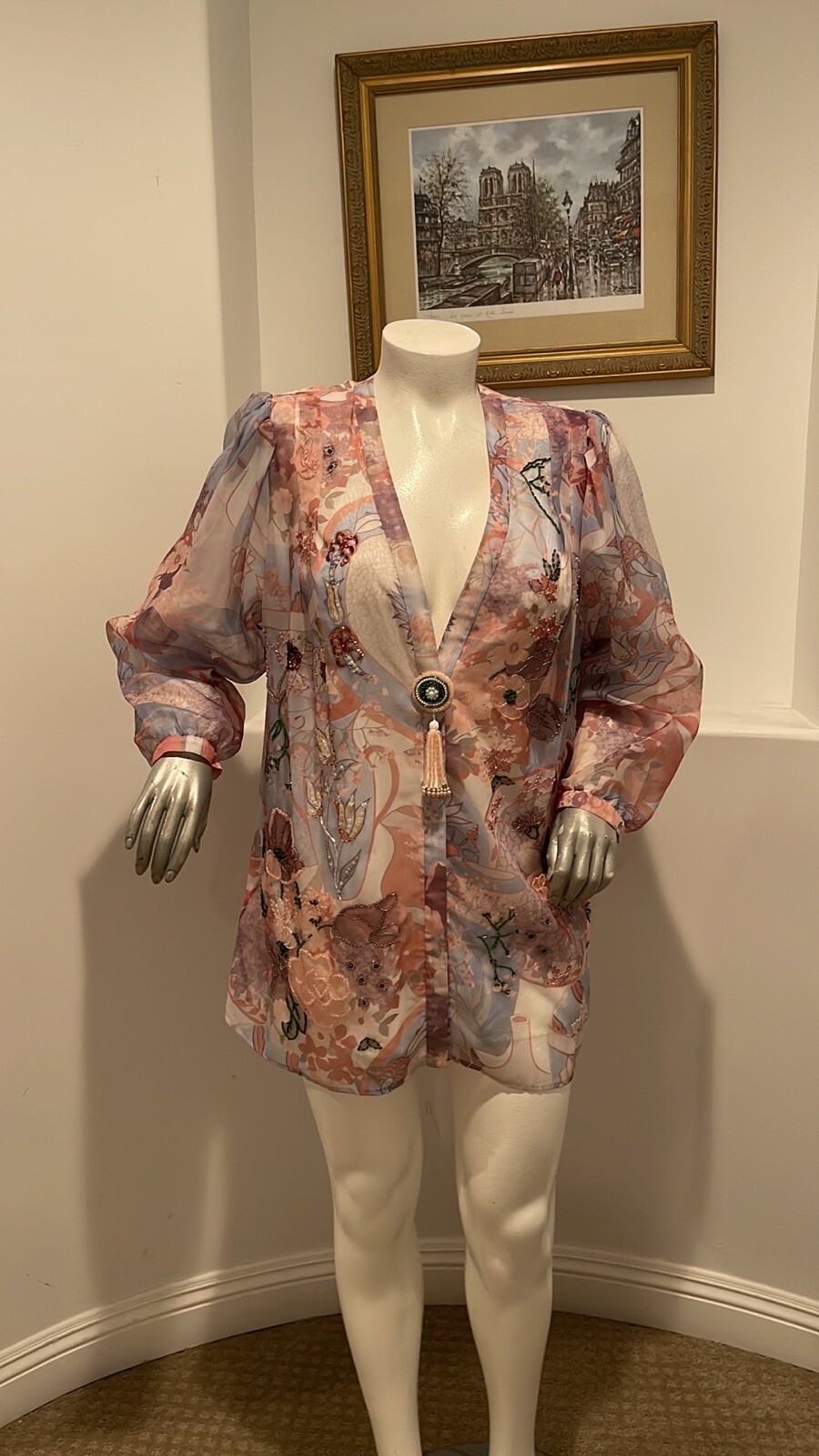 Diane Freis Original Vintage Beaded Sequin Floral Jacket Tassel Floral Print