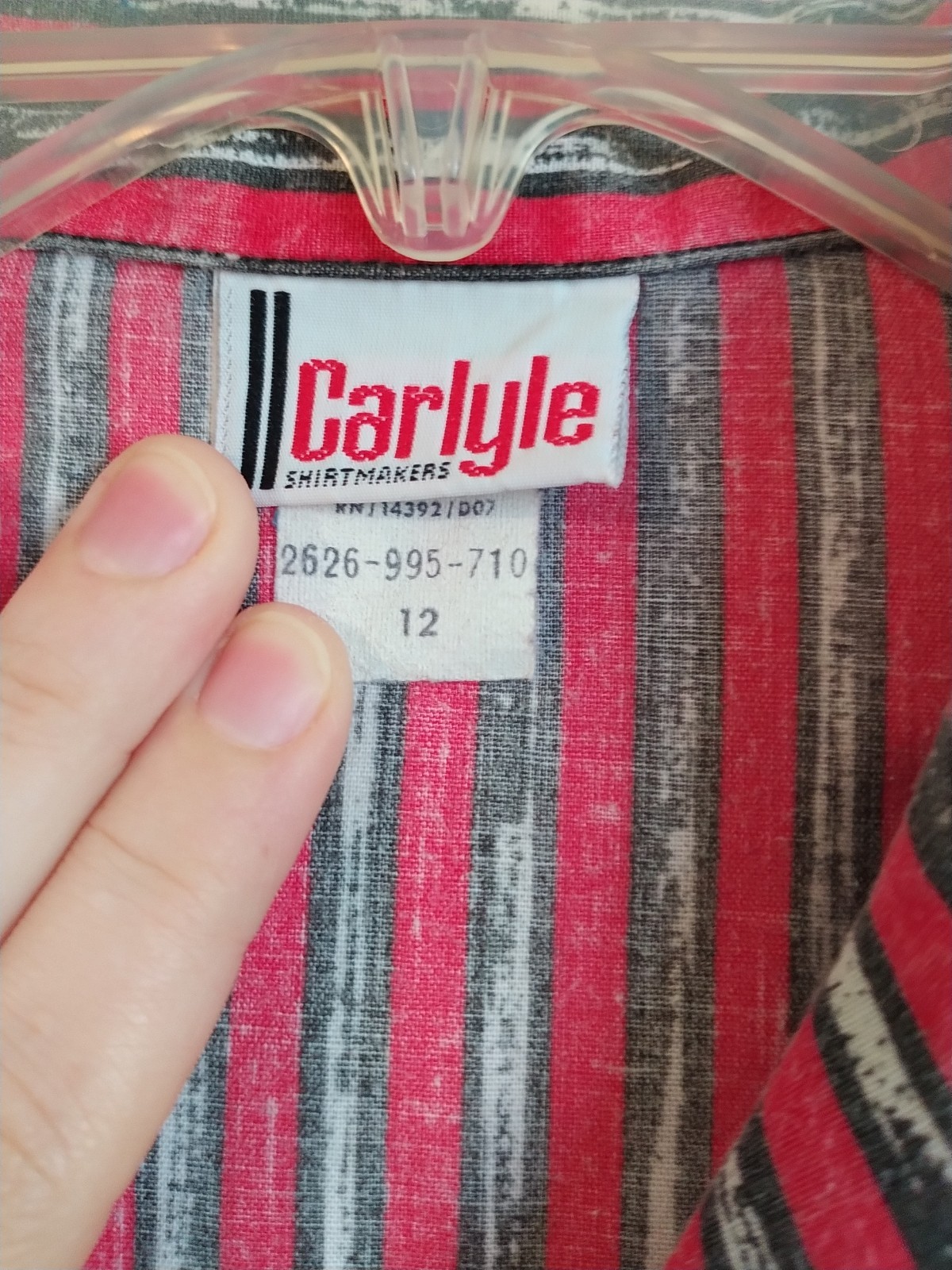 Carlyle VTG 90’s Womans Button Up Black Red White Stripe Short Sleeve Top Sz 12