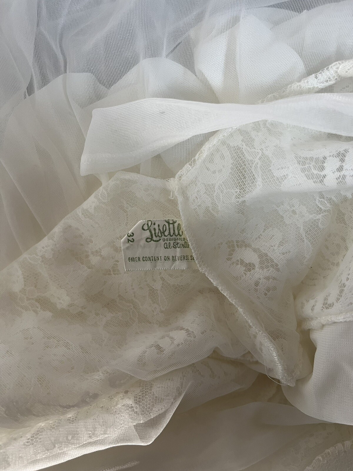 Vintage Lisette Long Peignoir 32 Sheer Chiffon Nylon White Robe Lingerie USA Sm