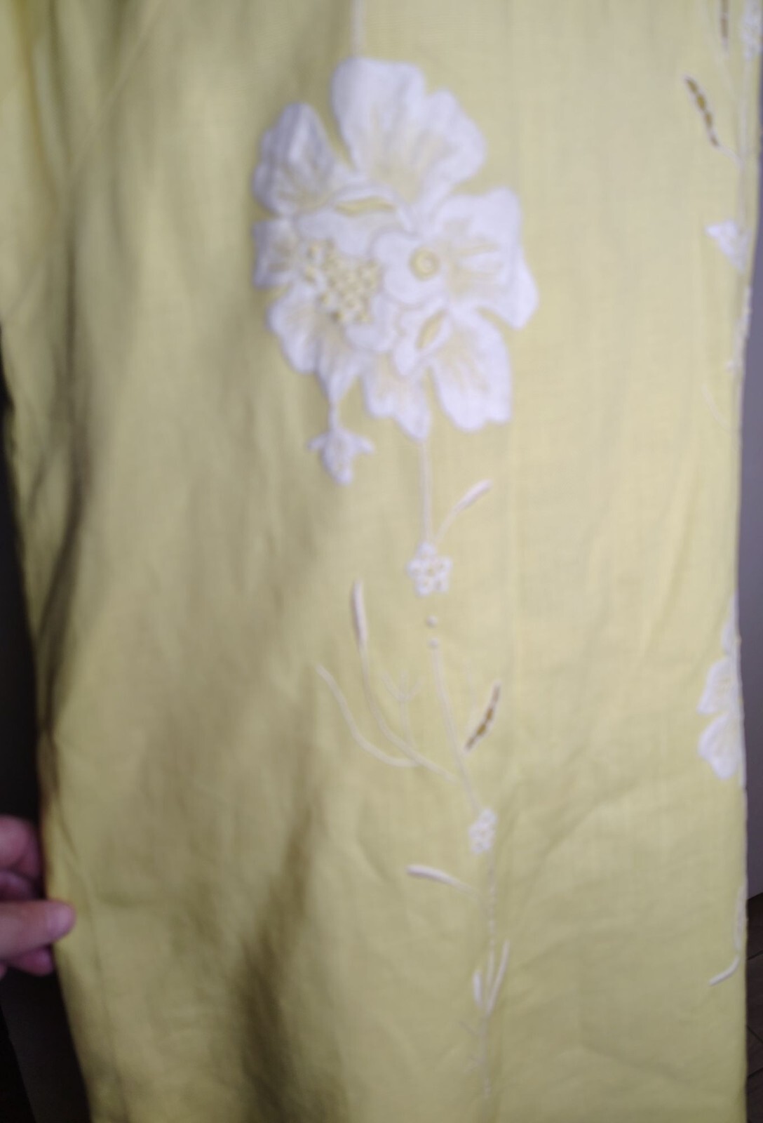 Vtg Bergdorf Goodman House of Branell Yellow Shift Dress Sz 16 Flower Embroidery