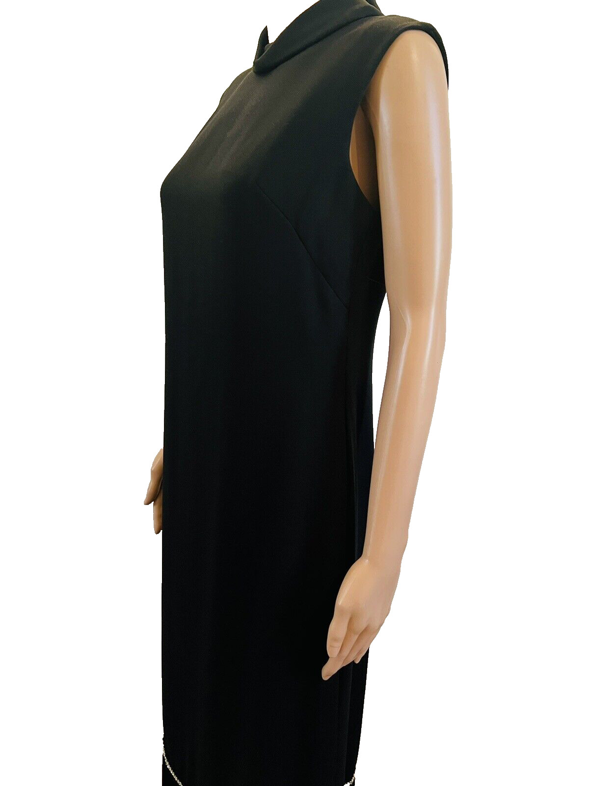 VTG 1960s Pavillon Design Black Evening Gown Maxi Dress Fringe & Rhinestones M*