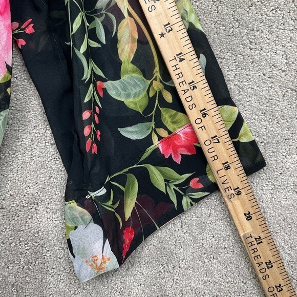 Sweet Pea Stacy Frati Duster Women L Black Floral Peony Sheer Kimono Boho Robe
