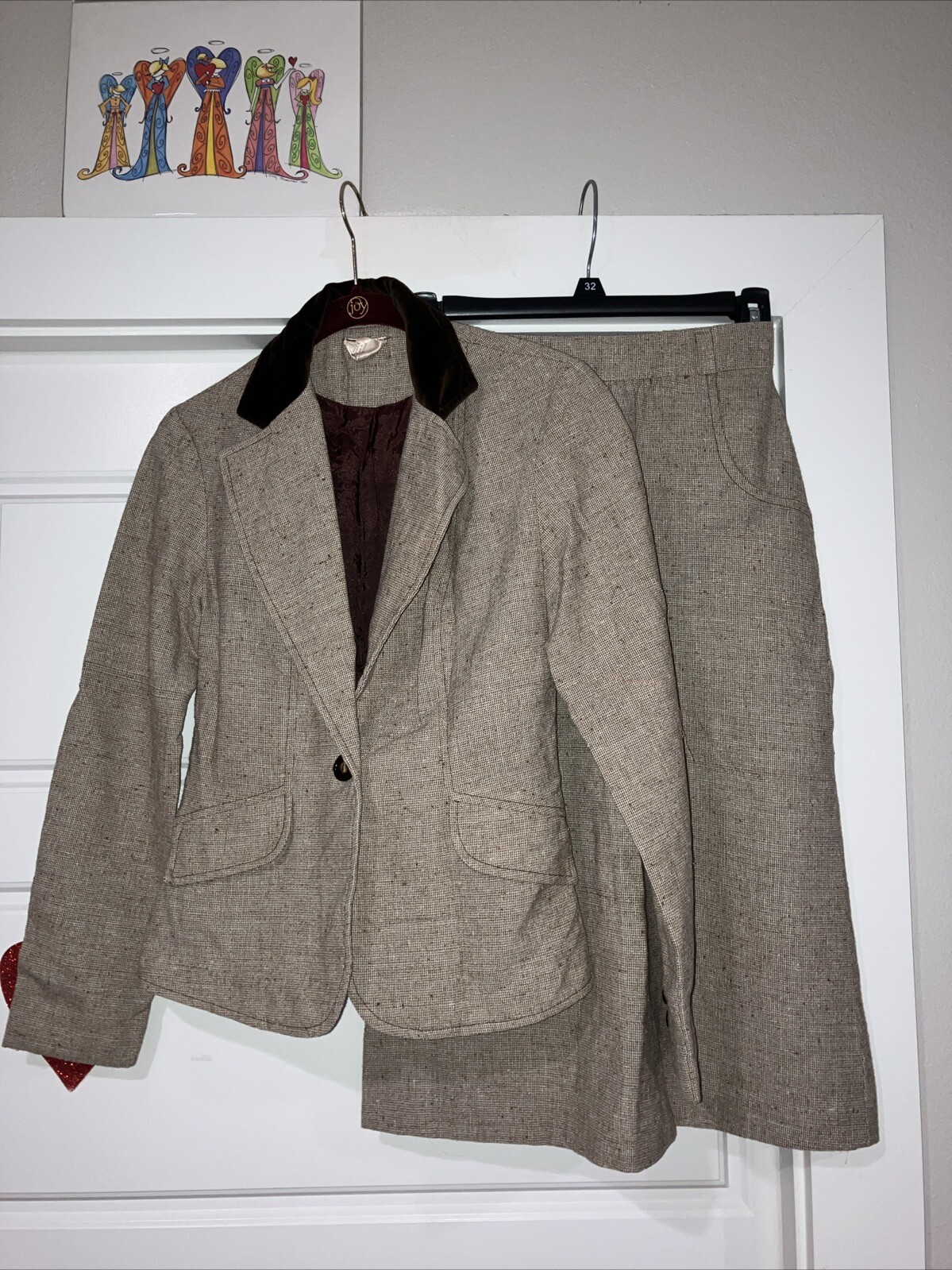 Vintage 80s-90s “The Branch” Jacket Skirt Suit Outfit Set Brown Wool? Size XS/S?
