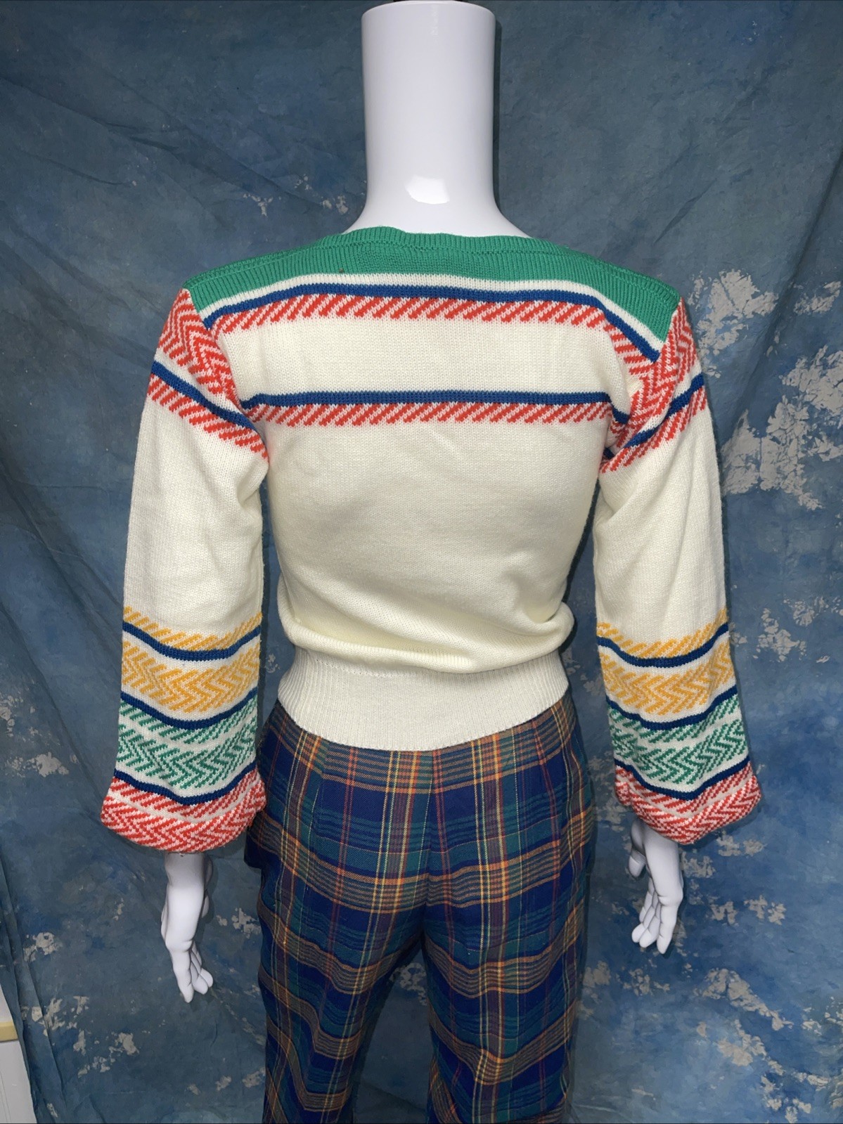 Vintage 1980s Juniors Women’s Girltown Zig Zag Acrylic Sweater 3/4 Sleeve S/M