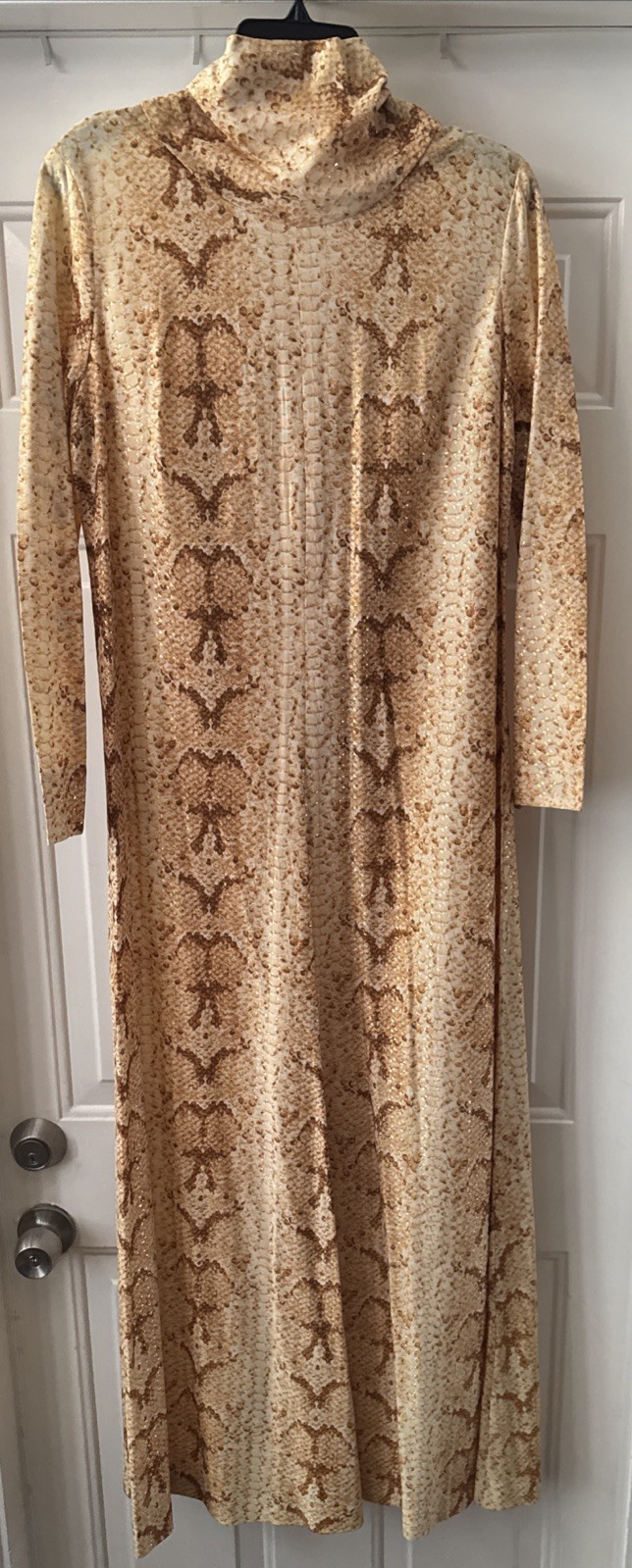 Vintage B Cohen I. Magnin Maxi Dress Caftan in Metallic Python Snakeskin Print