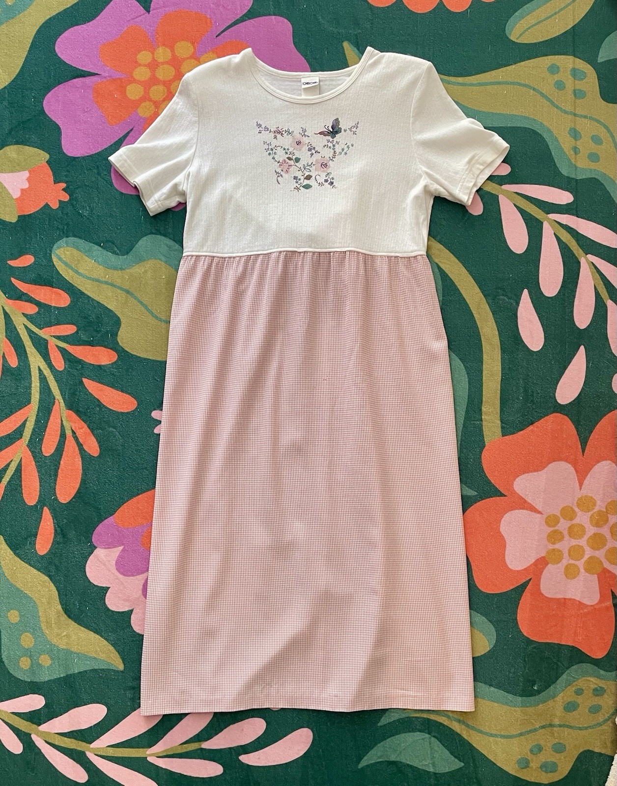 Vintage 90s Butterfly Pink & White Gingham Cherokee Brand Midi/Maxi Dress