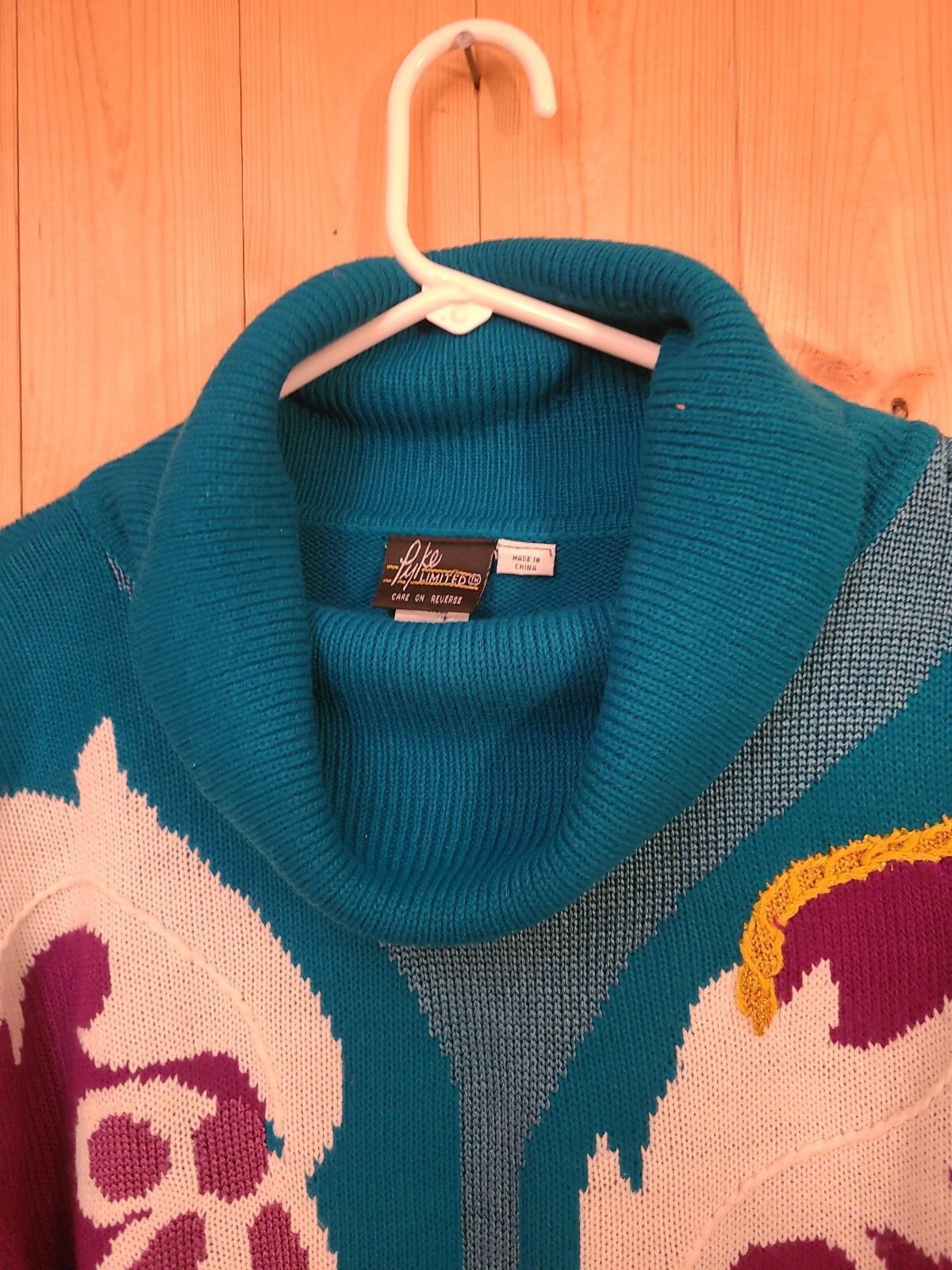 Vintage 80’s Sweater Purple Turquoise Women’s Size L Pyke Limited Bright Bold