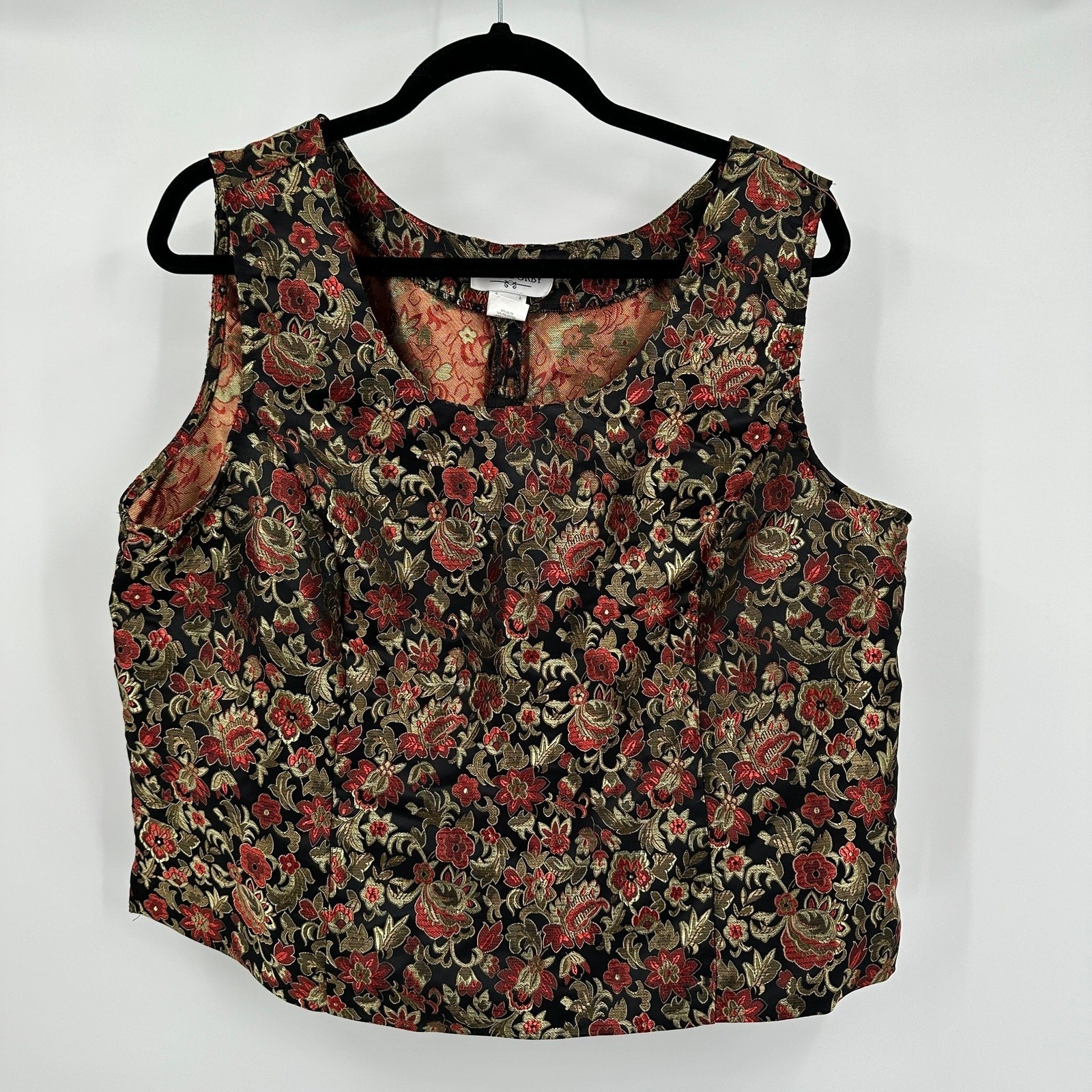 Women Dark Floral Tapestry Top Size 18 Vintage Boho Gothic Romantic Cottage Noir