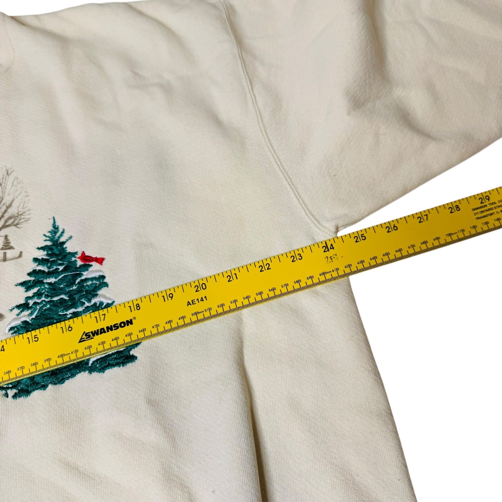 Vtg American B-Wear Fleece Embroidered Cabin Winter Country Christmas Tree XL