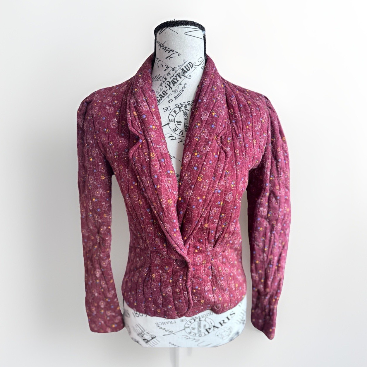 Vintage 70s Quilted Floral Jacket Fitted Shawl Boho Cottage Prairie Western 5