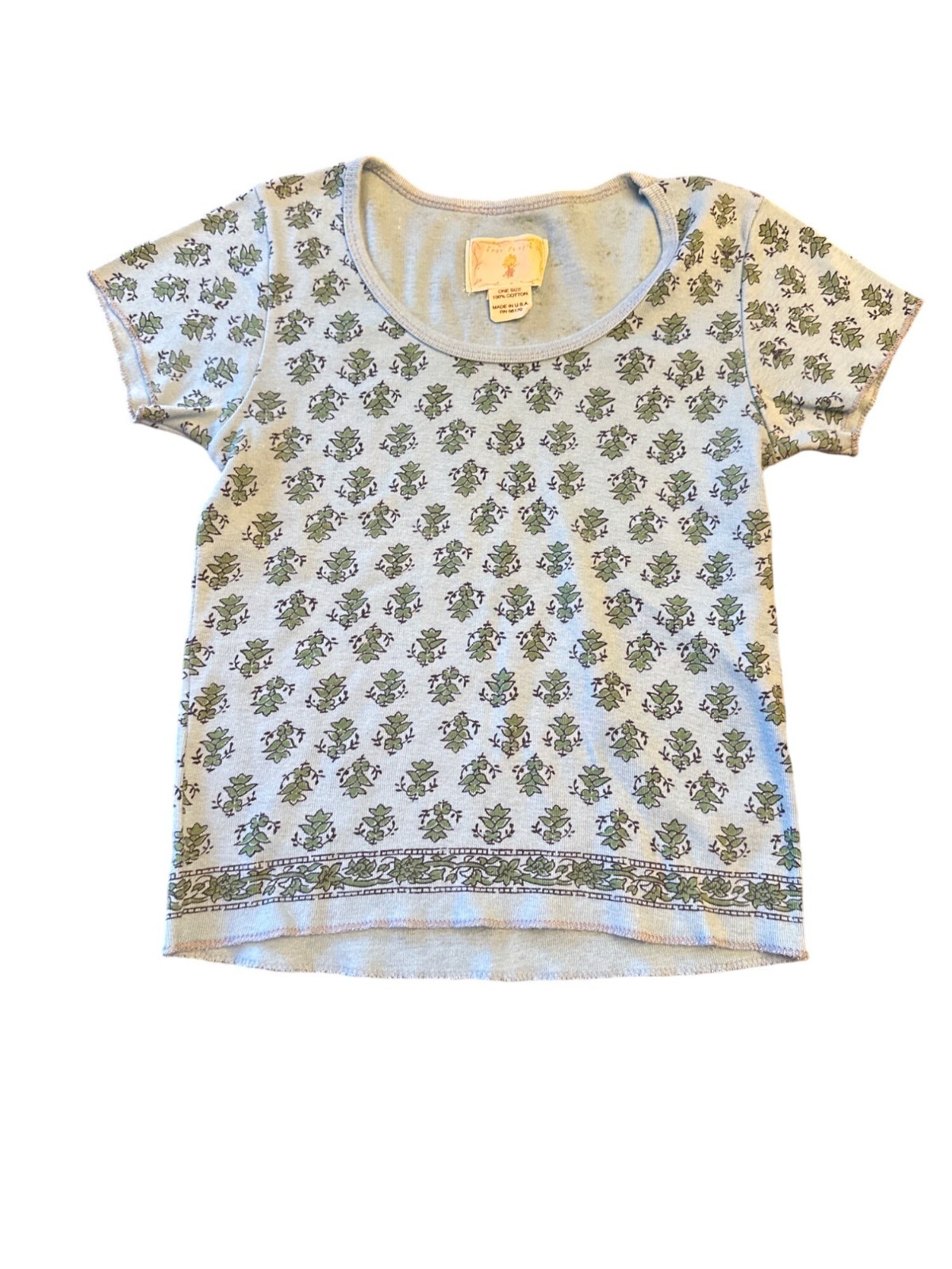 Vintage 80s Free People Floral Print Cotton Baby T Shirt One Size Made in USA