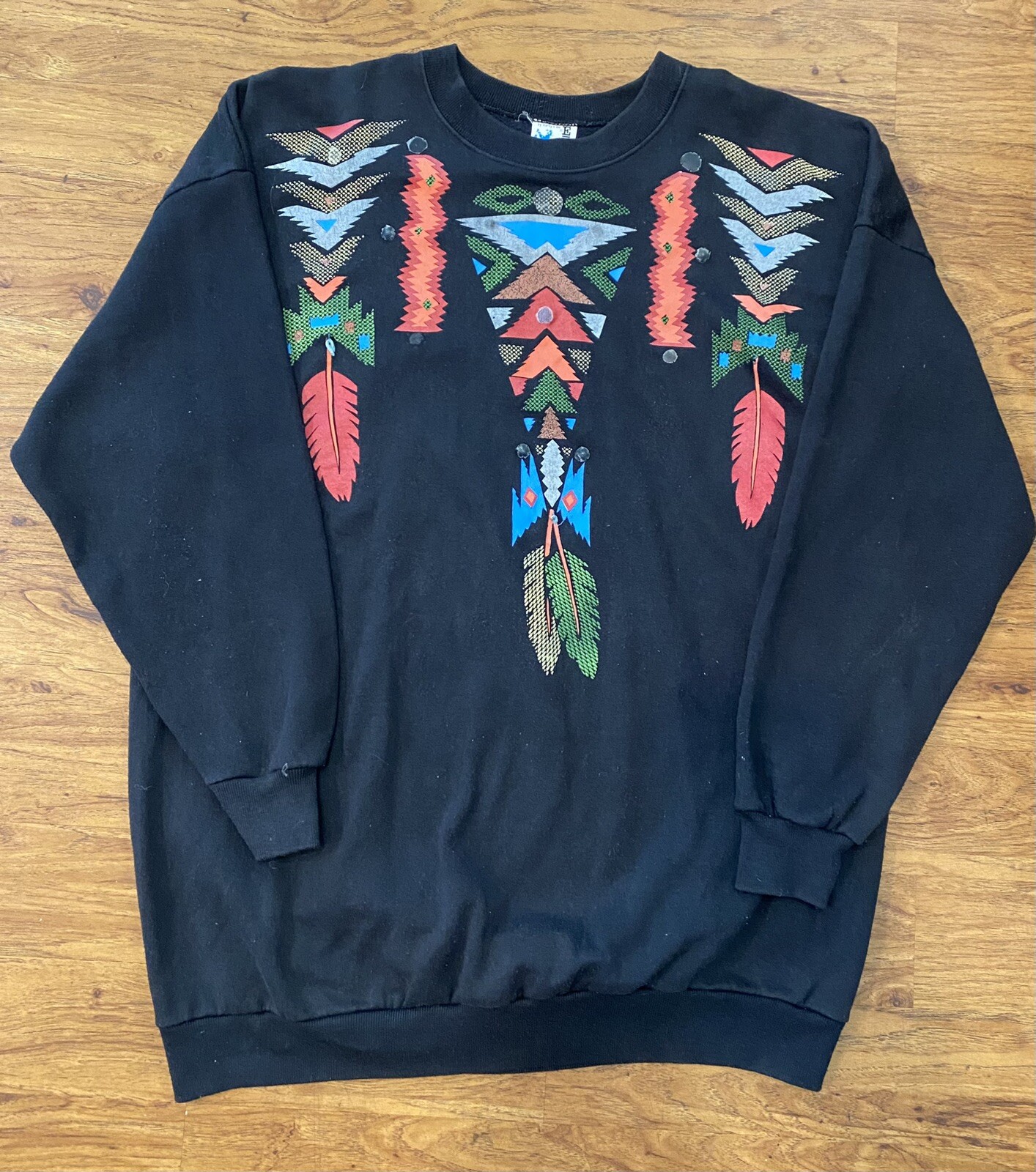 Vintage 1992 Marcy N Me EZL Sweater AZTEC ART Feather Rare USA 100% Authentic