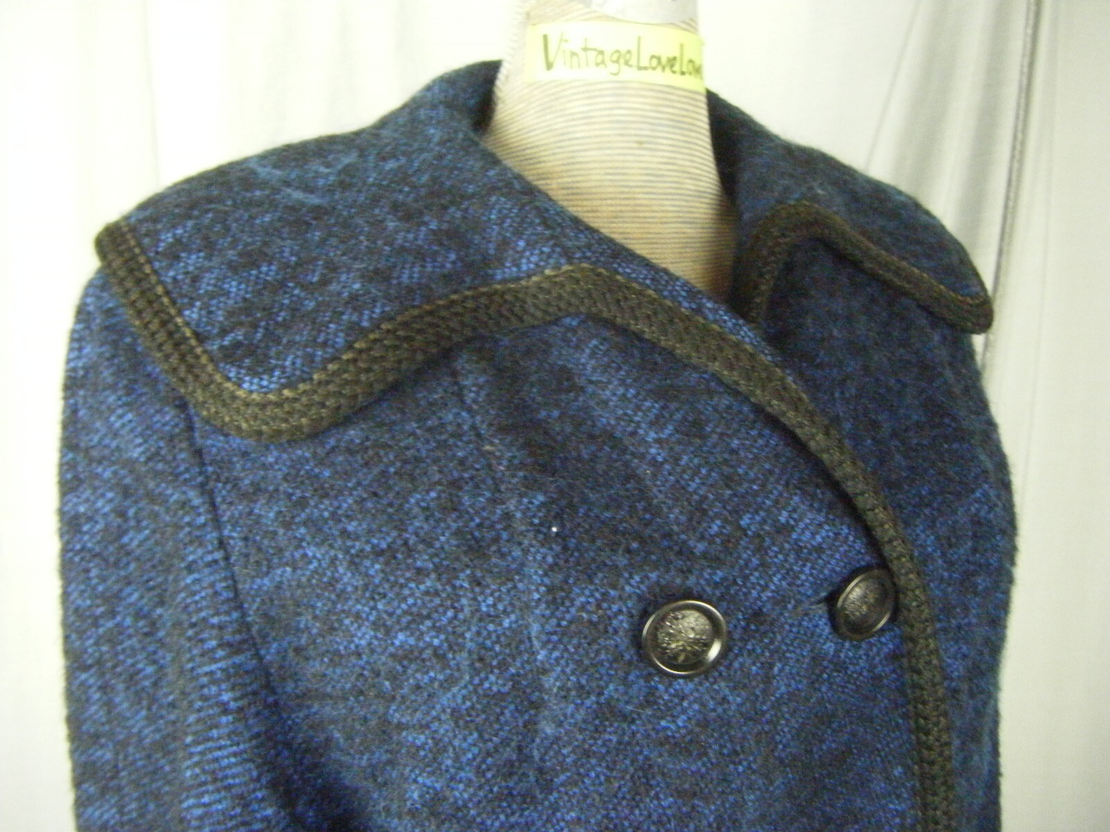 FORSTMANN Vtg 50s Blue Black Mohair 100% Virgin Wool Coat-Bust 41/M