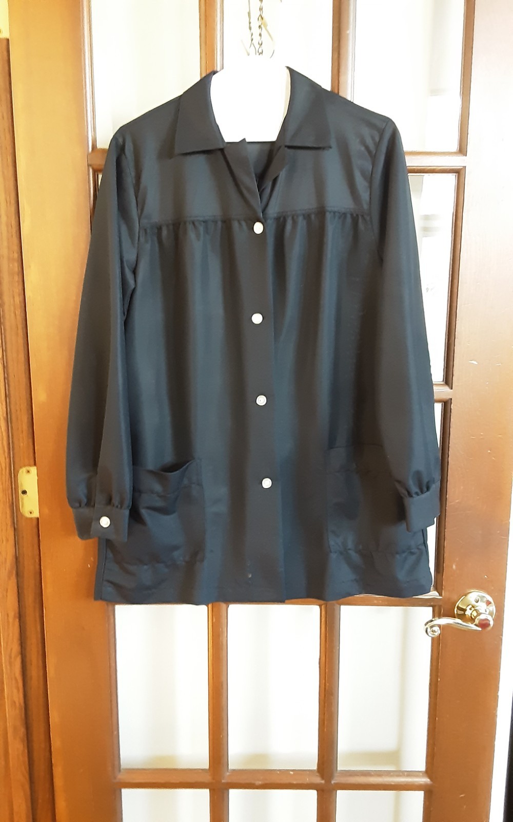 Vtg 1960’s Womens Black Work Blouse Art Smock Uniform S/M Shoppers World