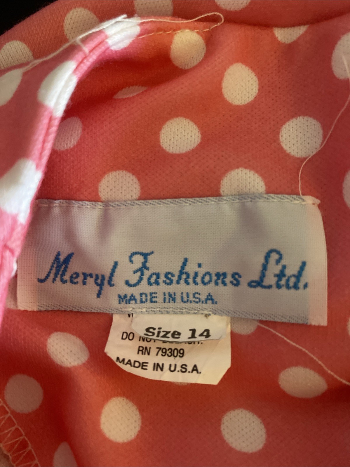 Meryl Fashions LTD Pink Polkadot Aline Dress With Belt I Love Lucy Look, SZ 14