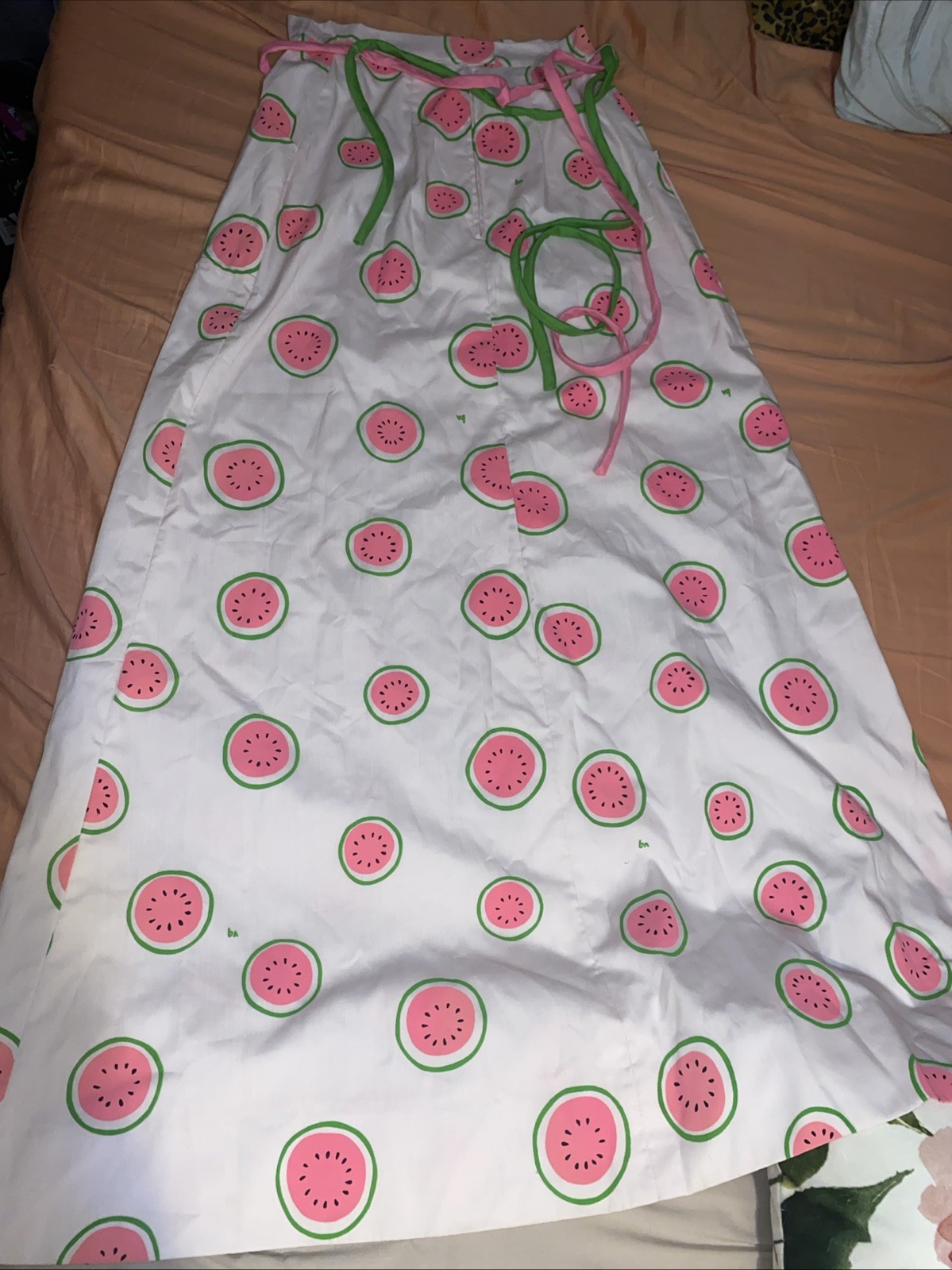 Vtg Vested Gentress Hand Screened Long Skirt Watermelon Pockets Belt See Picture