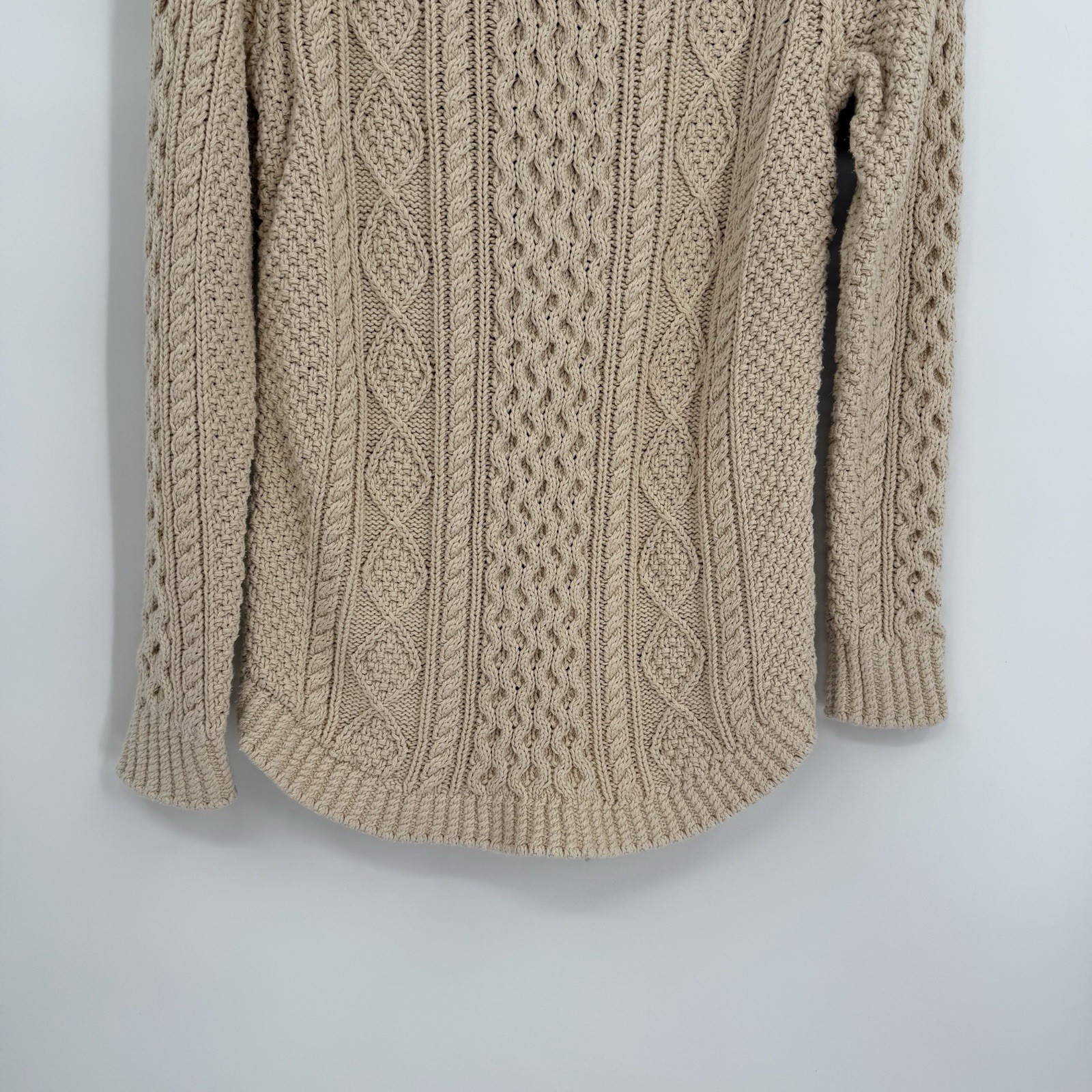 LL Bean Signature Cotton Fisherman Sweater Women’s Size Small Cream Pullover