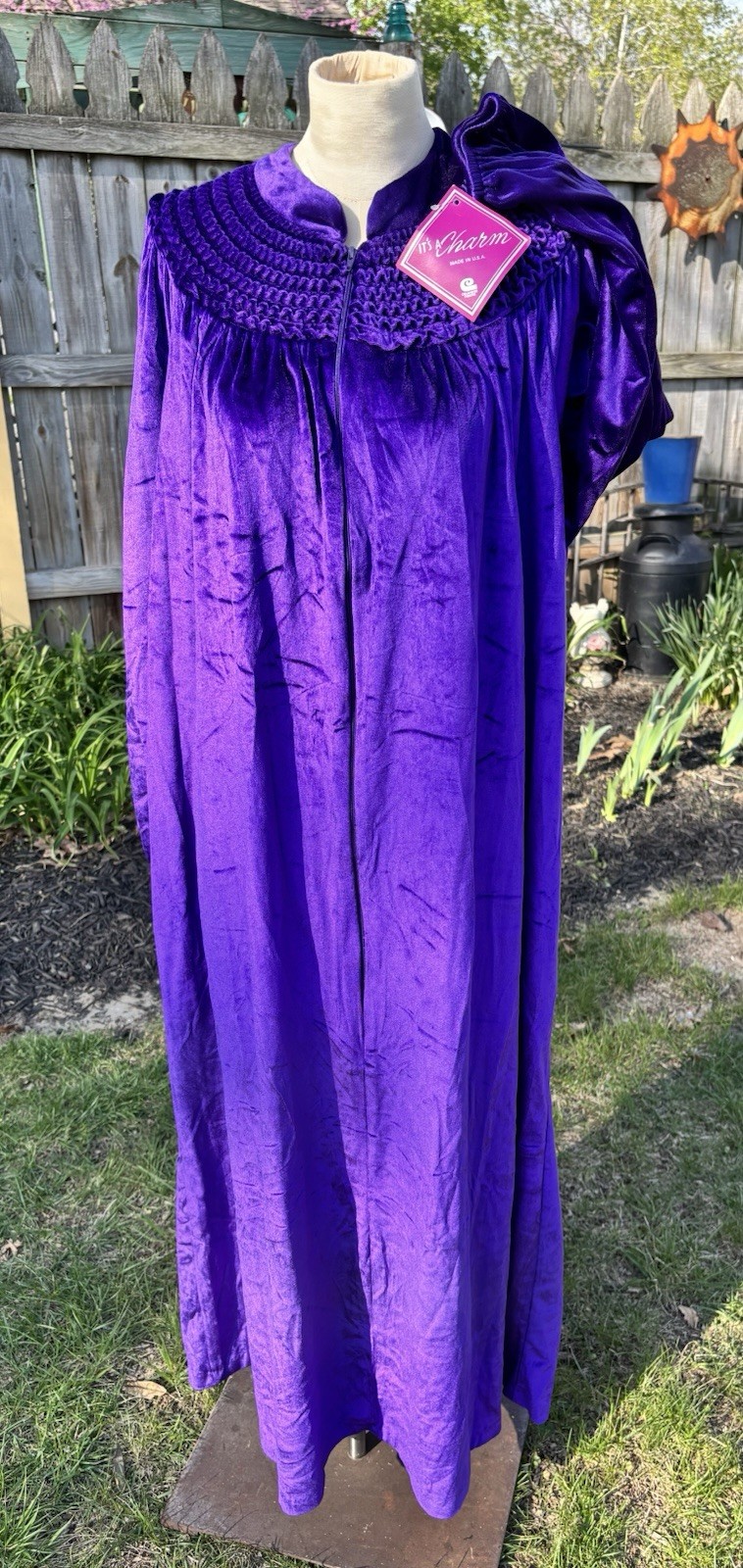 VTG Women Velour PURPLE Front Zip Long Robe Housecoat Luxurious 80s NOS M B38-40
