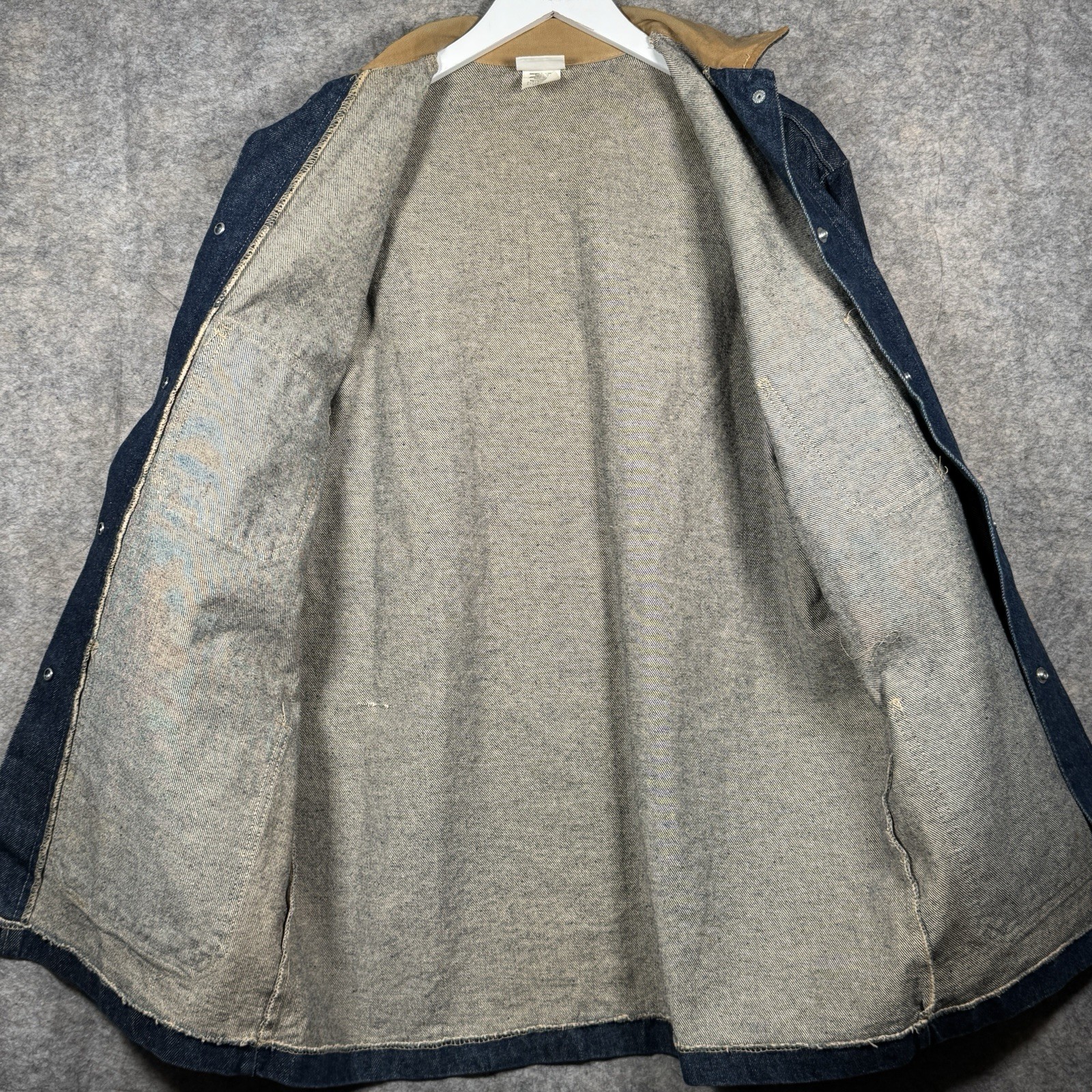 Vintage 90s Womens Avon Denim Chore Coat Size M 24×32 Corduroy Collar Pockets