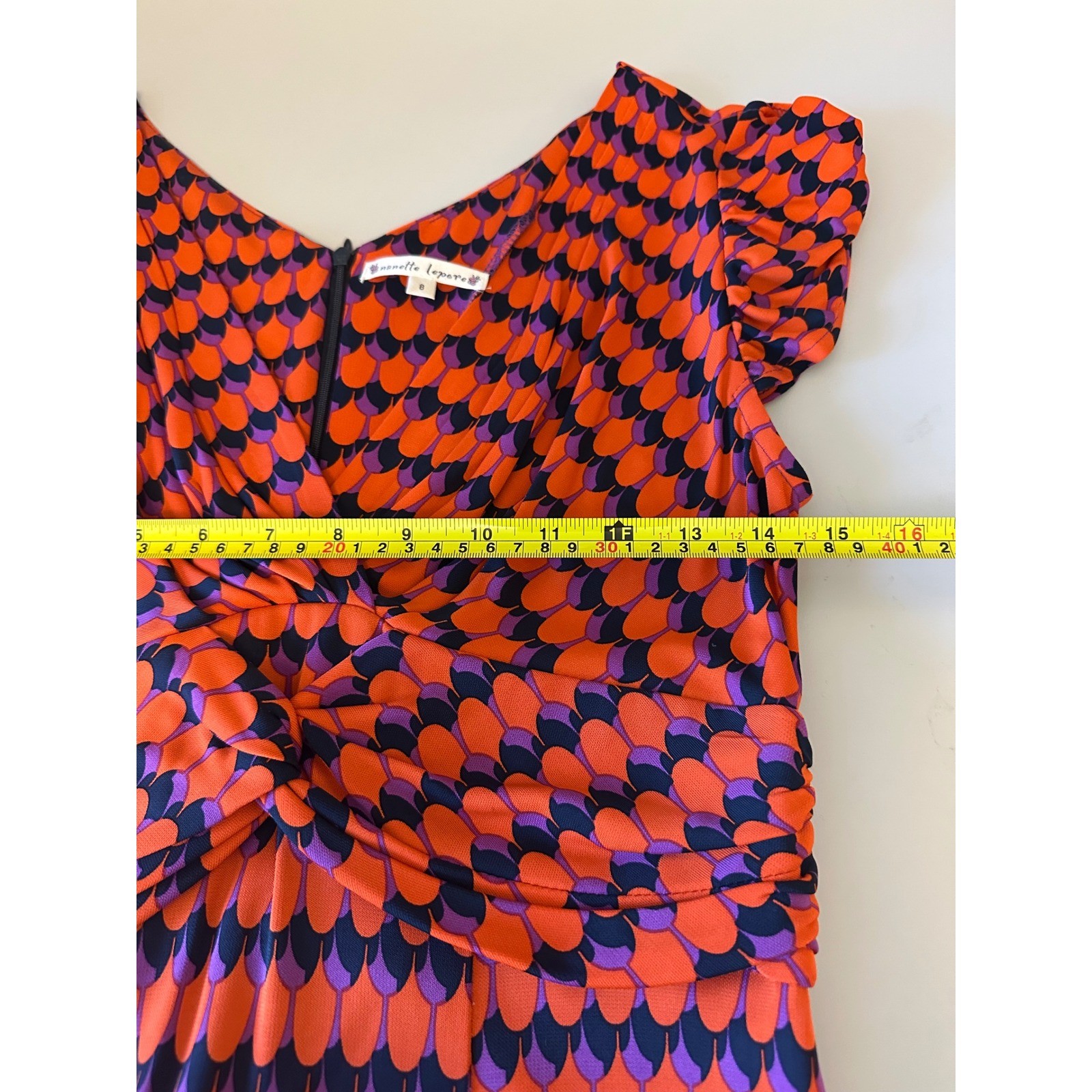 Nanette Lepore Vintage Twisted Front Jersey Dress in Orange, Purple, and Black