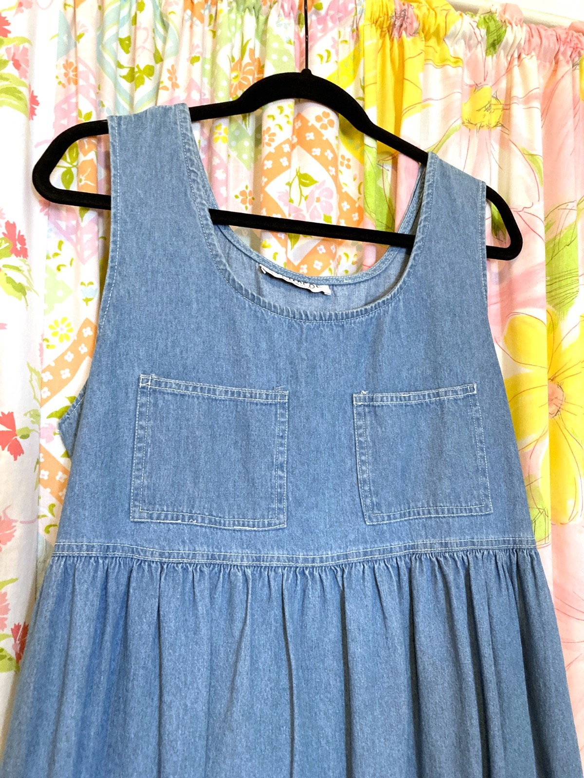 Vintage 90s Denim Tank Maxi Dress, Blue, 1X, 44″ Chest