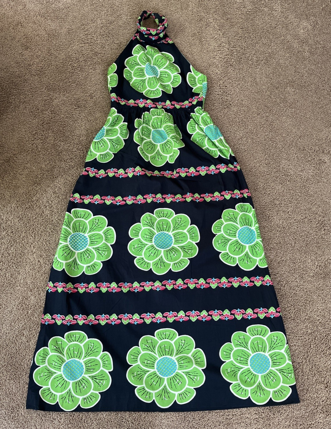 Vintage Handmade 60s Mod/Hippie/Boho Floral Halter Maxi Dress-Size M